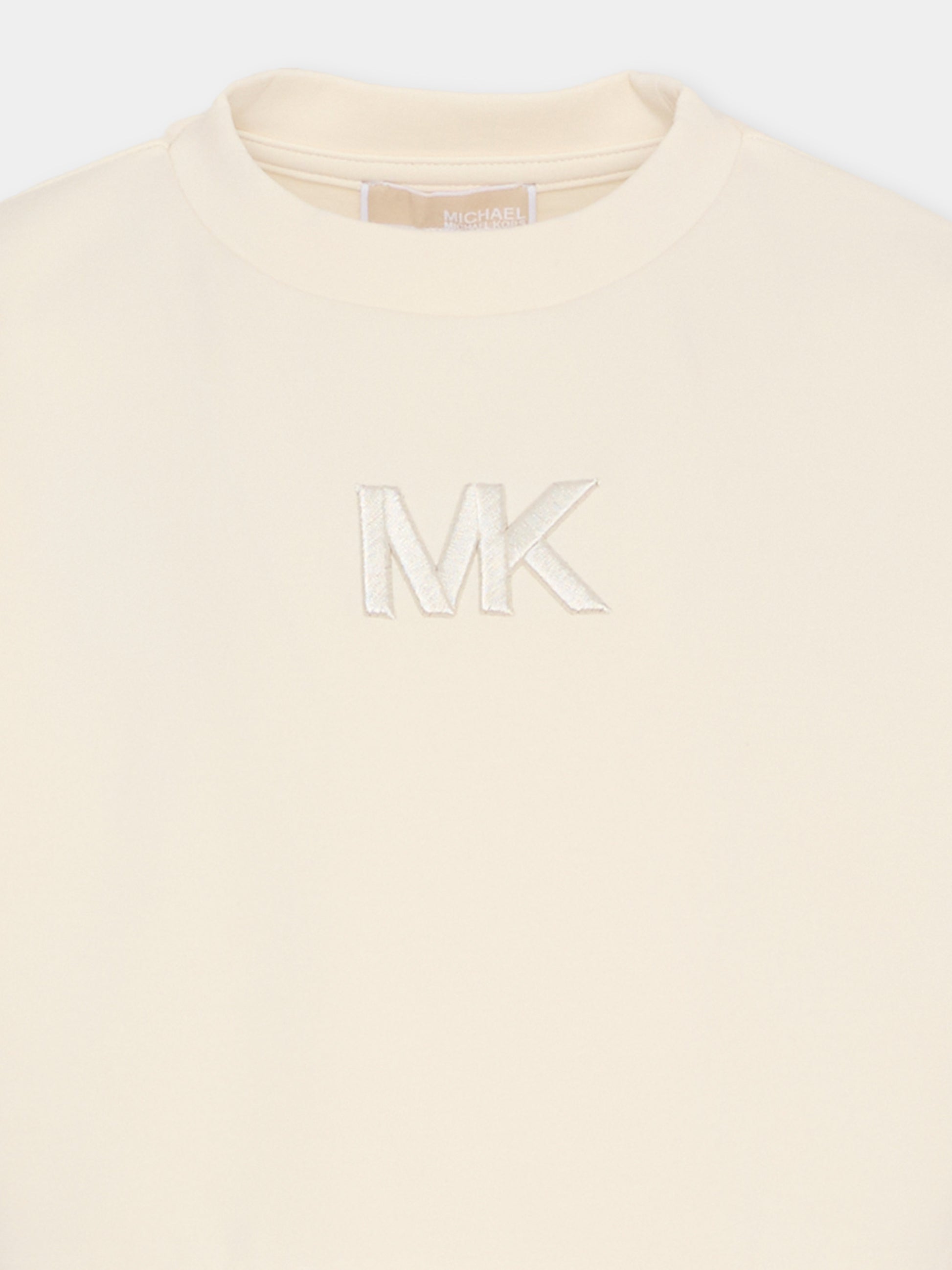 Vestito avorio per bambina con logo ricamato,Michael Kors,R30587 190