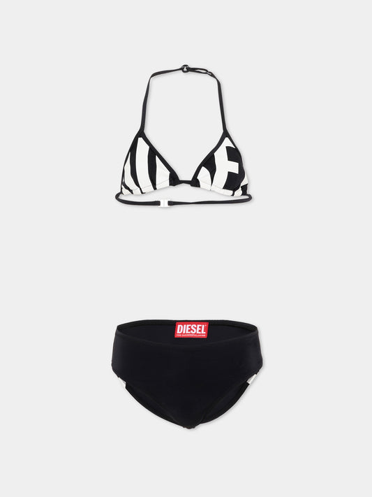 Slip e bikini nero per bambina con logo,Diesel,J02717 KYAG8 K900