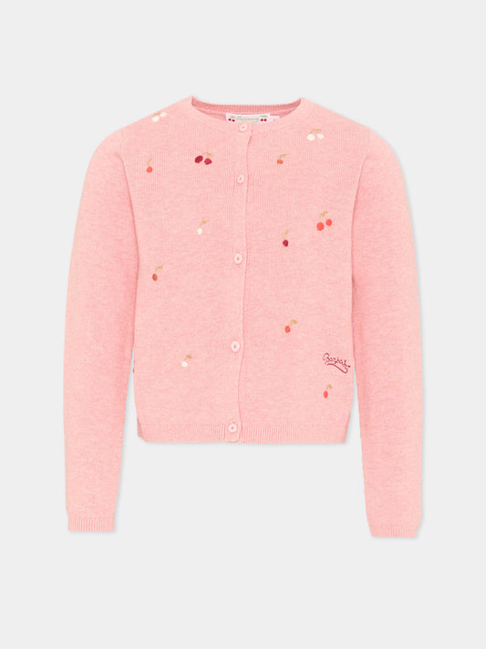 Cardigan rosa per bambina con ciliegie,Bonpoint,S06GCAK00019 124A