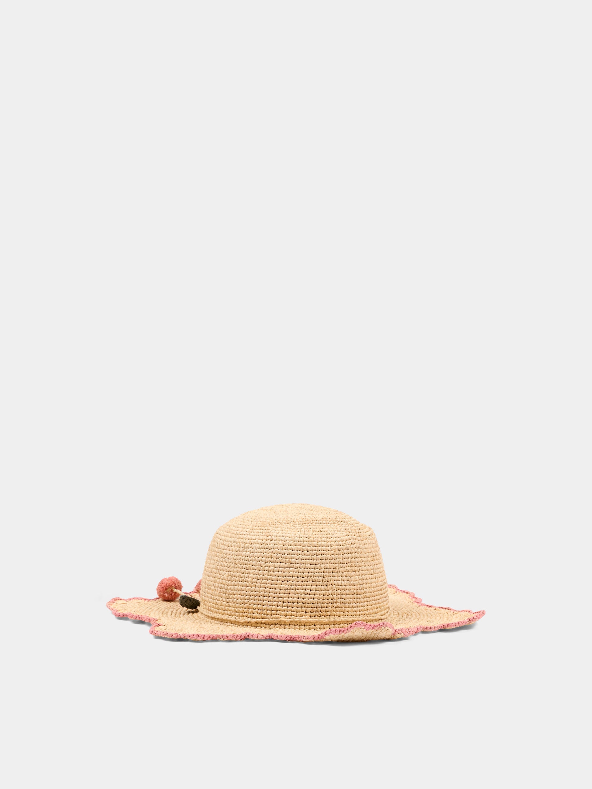 Cappello di paglia beige per bambina con ciliegie,Bonpoint,S06GACW00001 006
