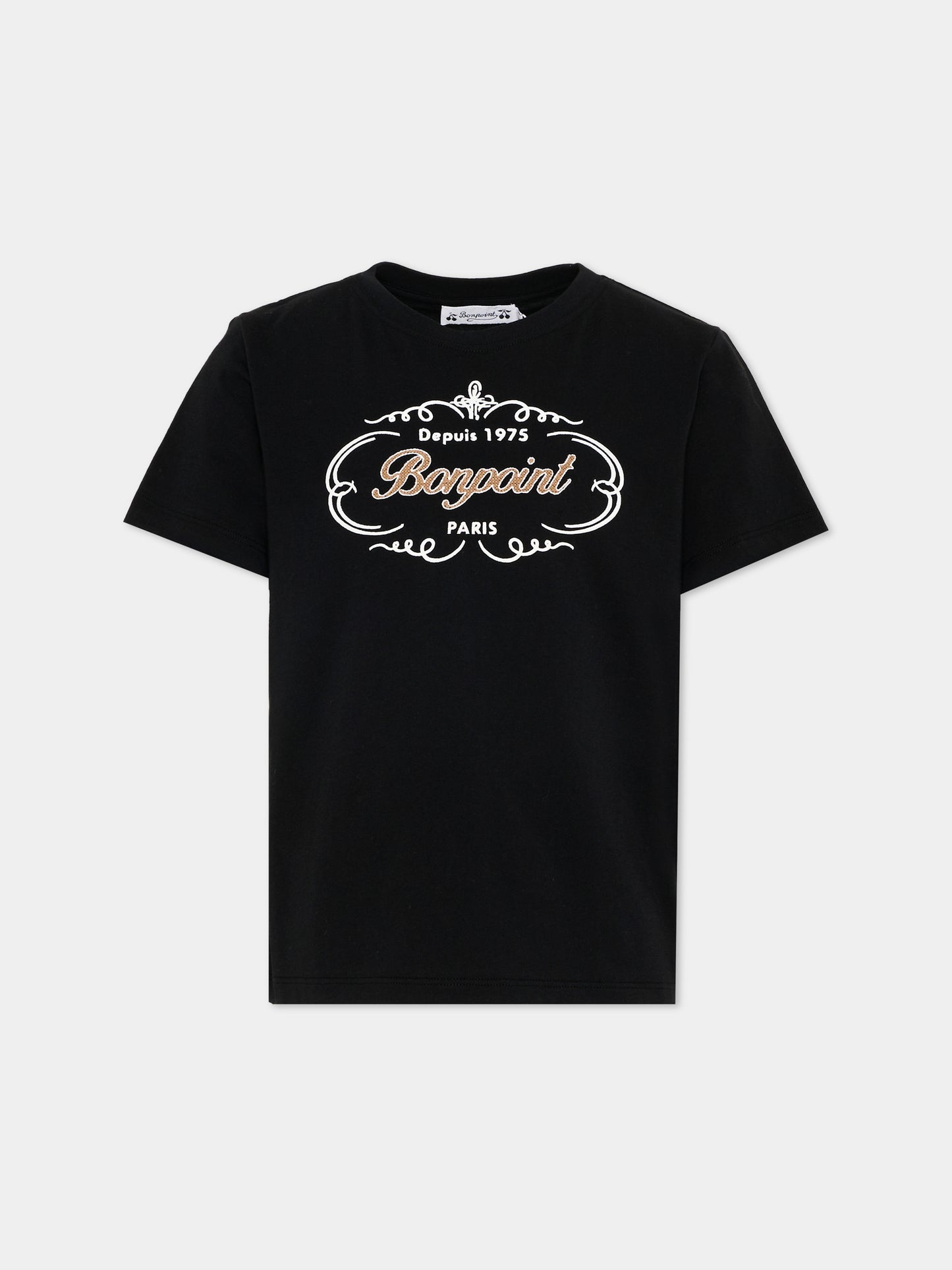 T-shirt nera per bambino con logo,Bonpoint,S06BTSK00007 199A