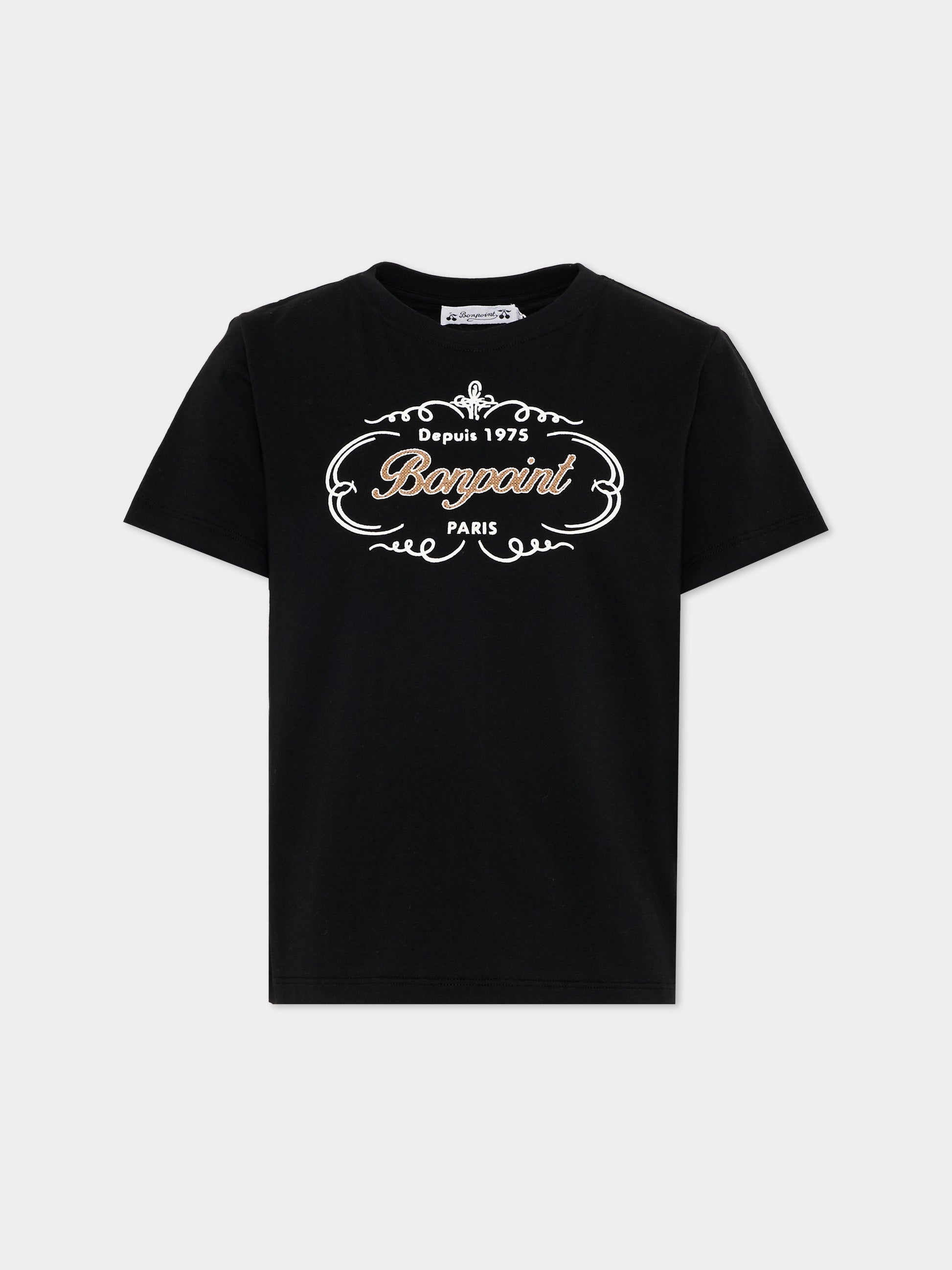 T-shirt nera per bambino con logo,Bonpoint,S06BTSK00007 199A