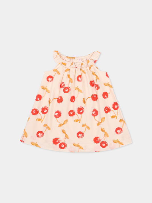 Vestito multicolor per neonata con stampa ciliegie,Bonpoint,S06XDRW00019 603A