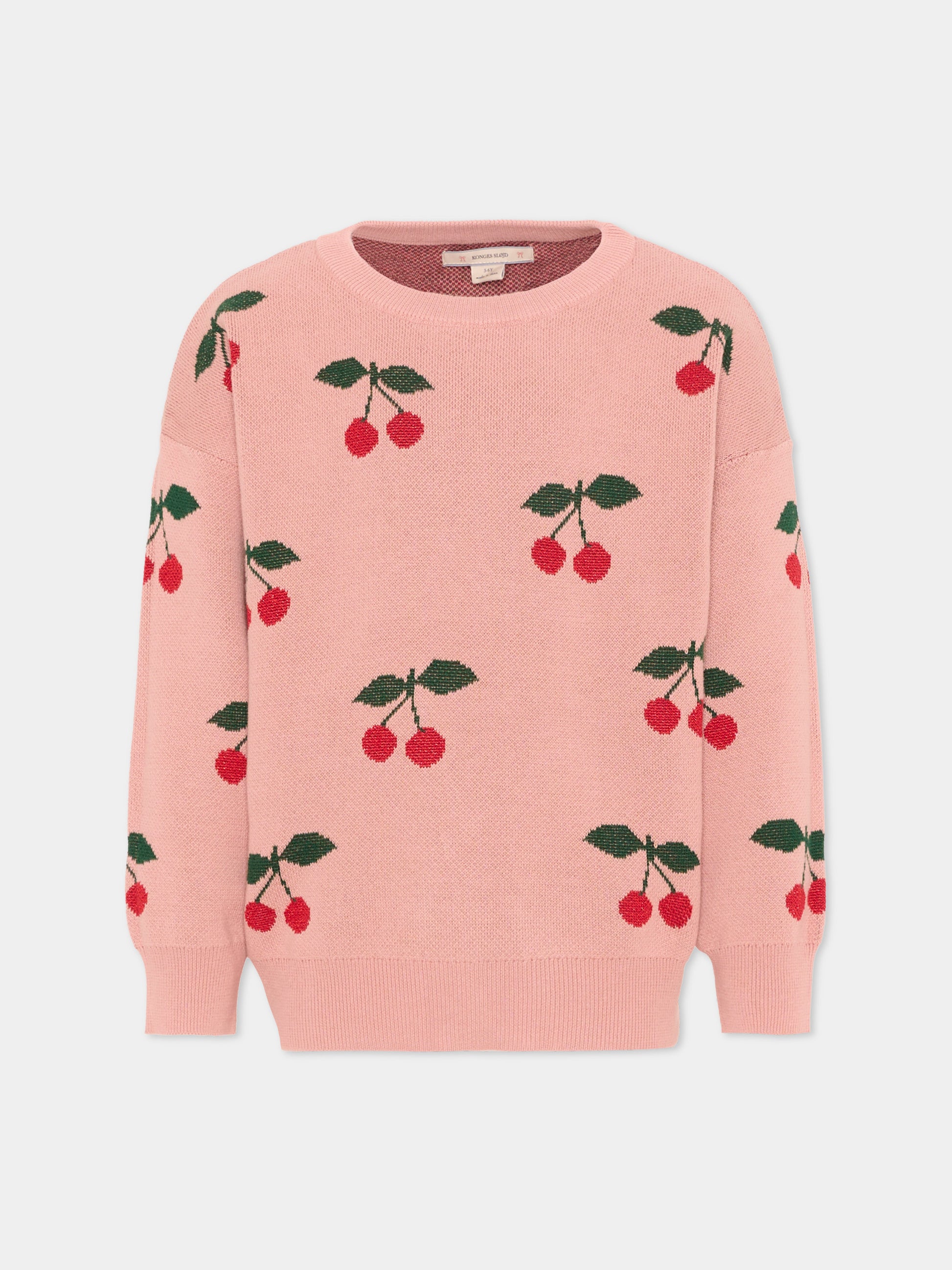 Maglione rosa per bambina con ciliegie,Konges Sløjd,KS104928 CHERRY
