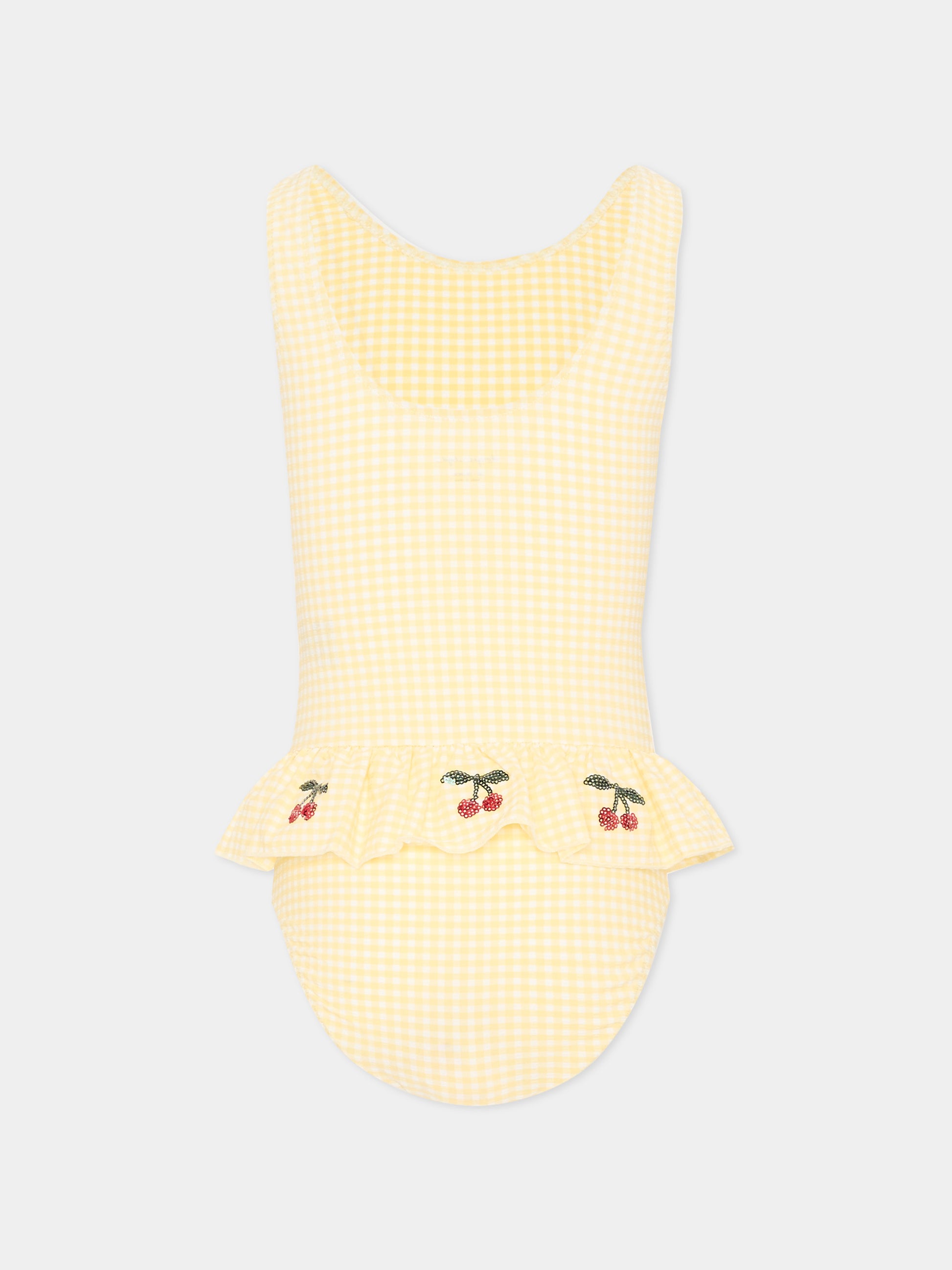 Costume intero multicolor Etta per bambina con ciliegie,Konges Sløjd,KS104790 BANANA ALMOND CHECK