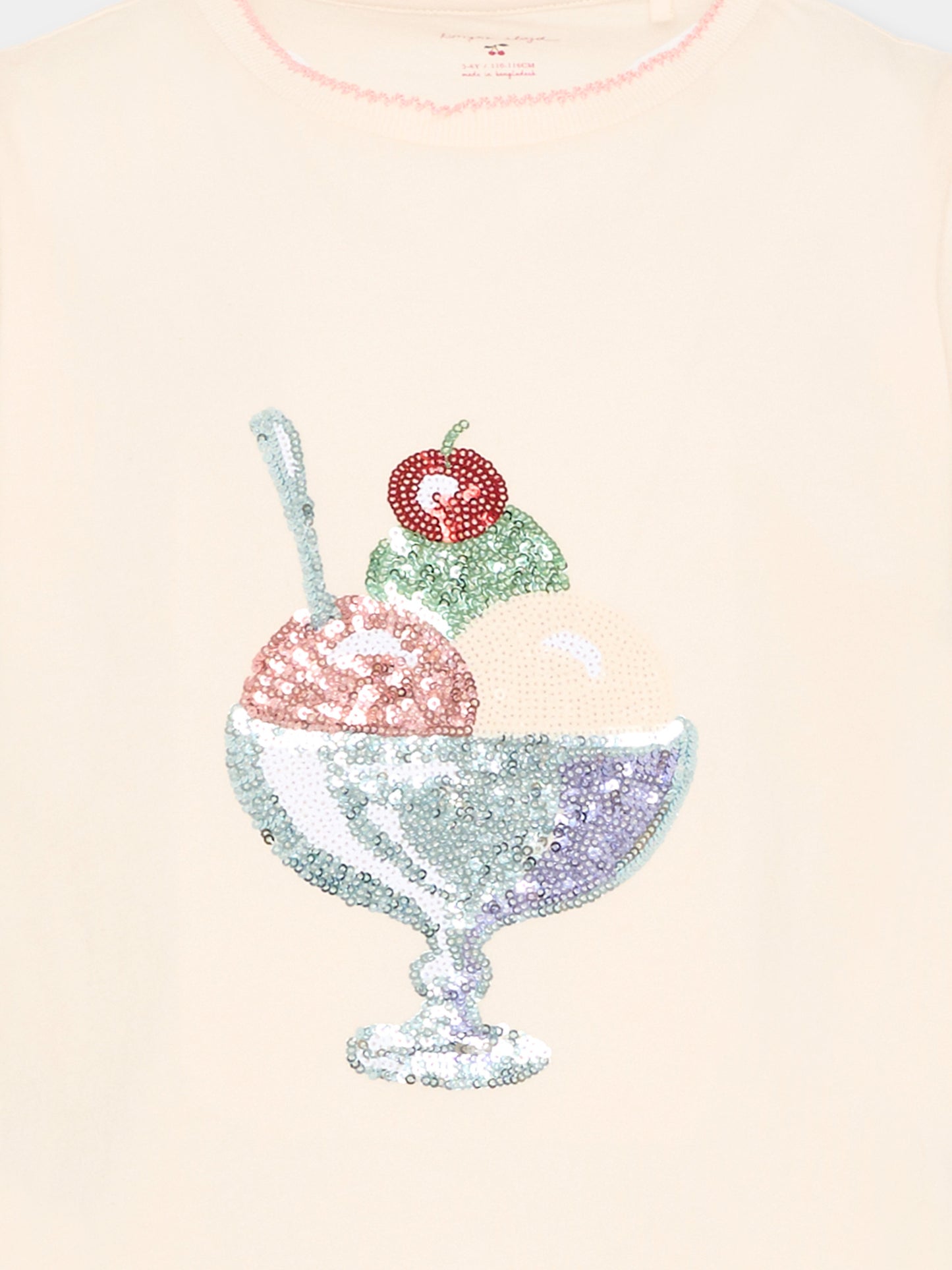 T-Shirt avorio per bambina con paillettes,Konges Sløjd,KS104804 BUTTERCREAM