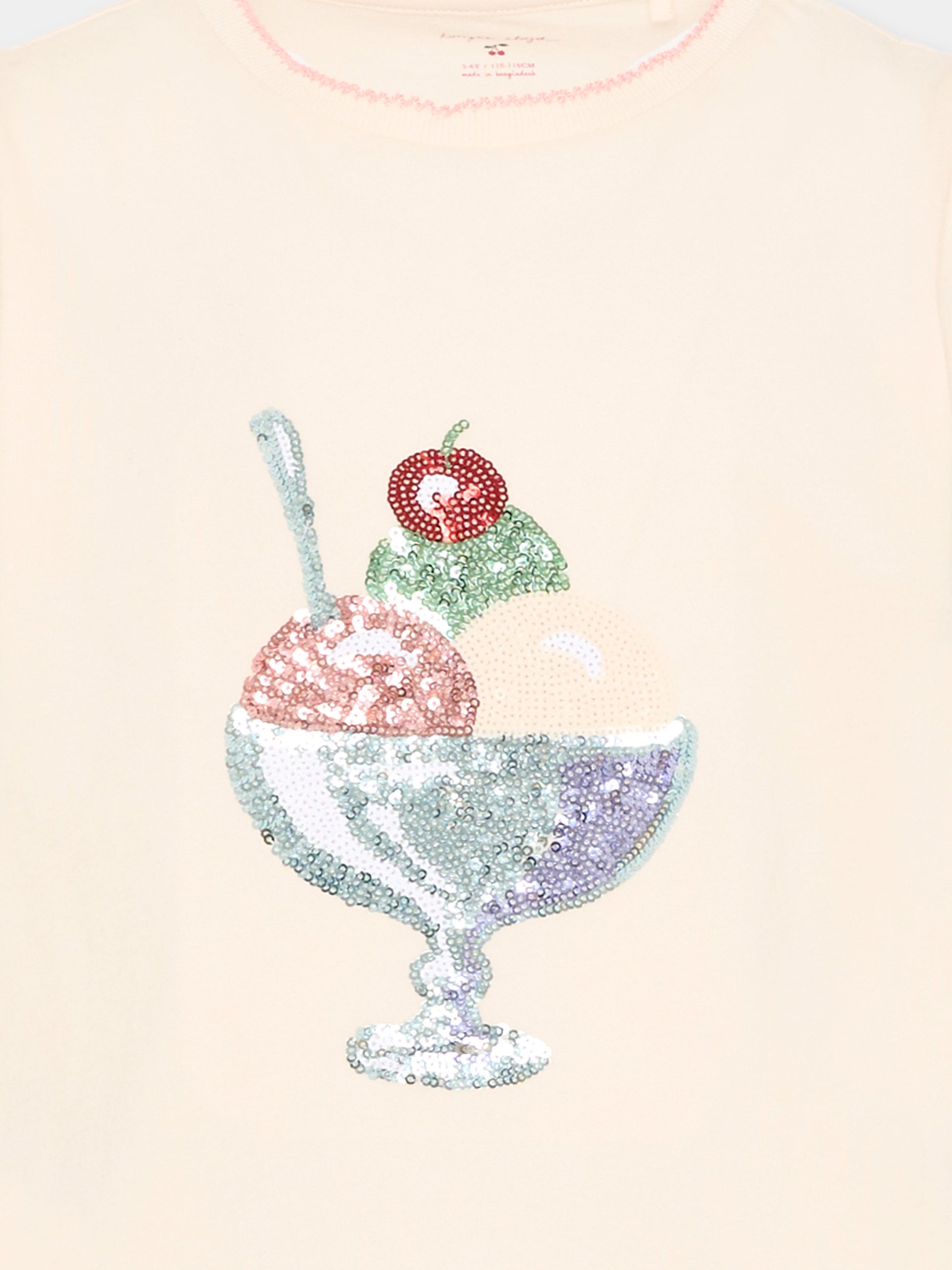 T-Shirt avorio per bambina con paillettes,Konges Sløjd,KS104804 BUTTERCREAM