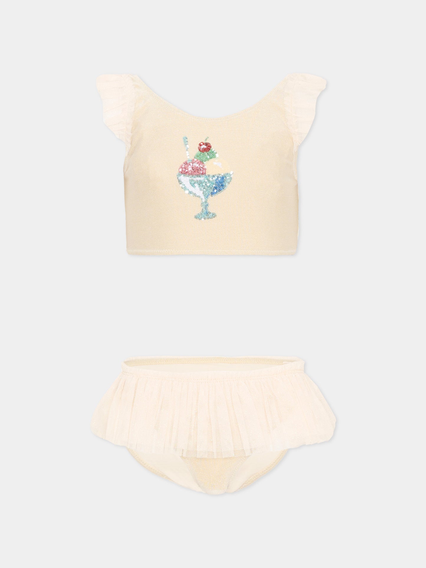 Slip bikini beige per bambina con tulle,Konges Sløjd,KS104631 ROSEWATER