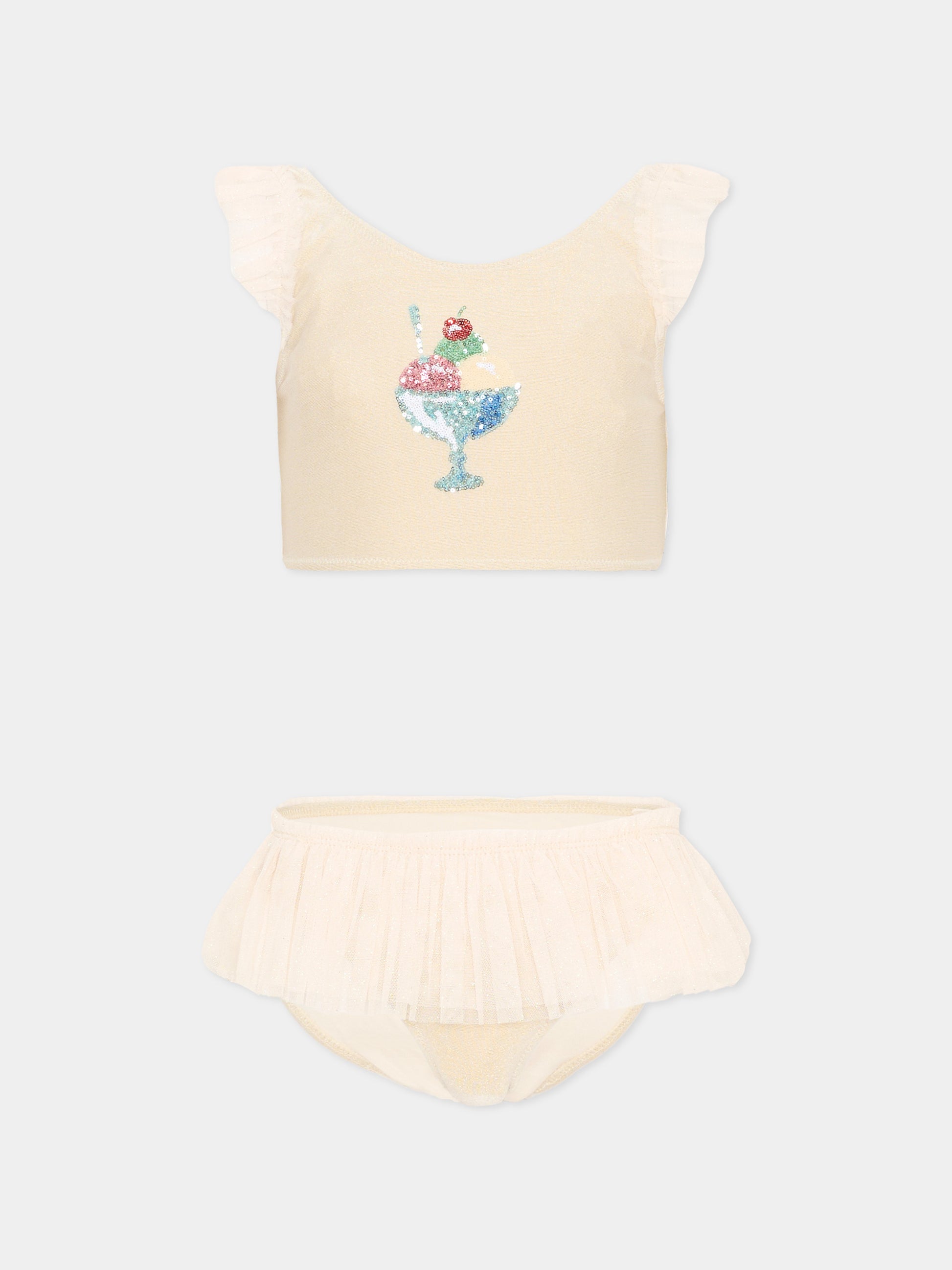Slip bikini beige per bambina con tulle,Konges Sløjd,KS104631 ROSEWATER