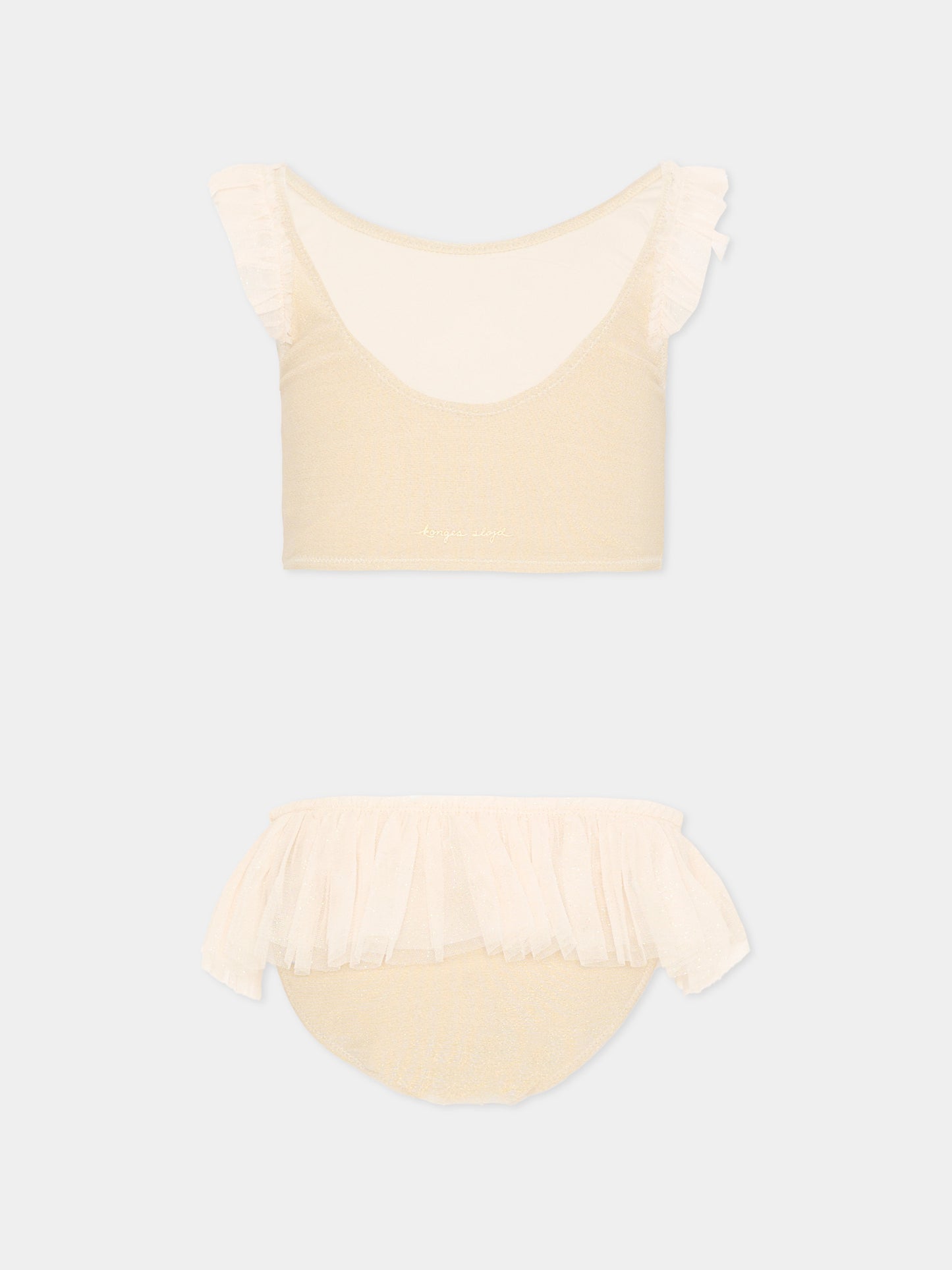 Slip bikini beige per bambina con tulle,Konges Sløjd,KS104631 ROSEWATER