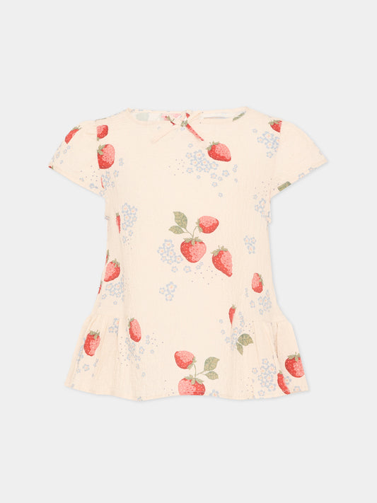 T-shirt rosa per bambina con fragole,Konges Sløjd,KS104651 MARMELADE SUN