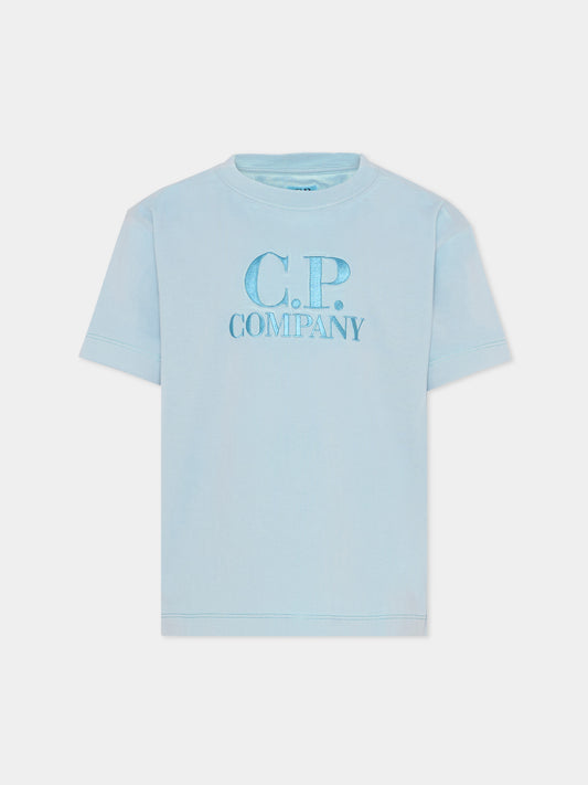 T-Shirt celeste per bambino con logo,C. P. Company,CNM00Q-LAA17 41372