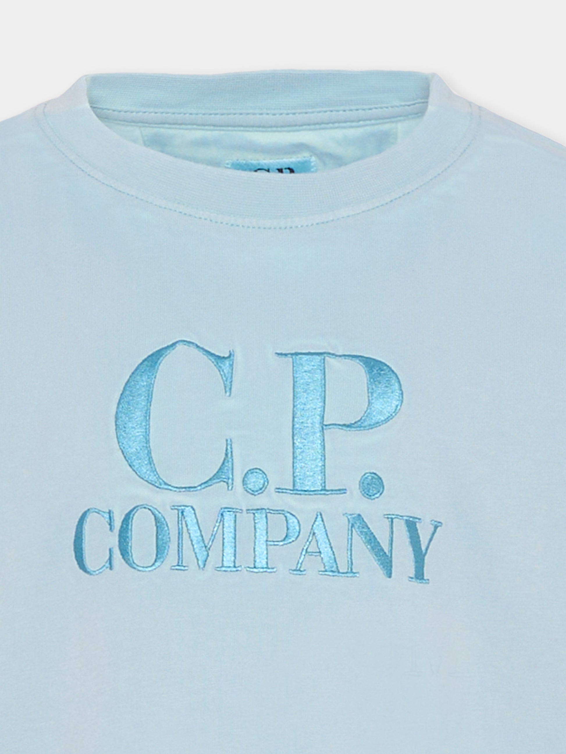 T-Shirt celeste per bambino con logo,C. P. Company,CNM00Q-LAA17 41372