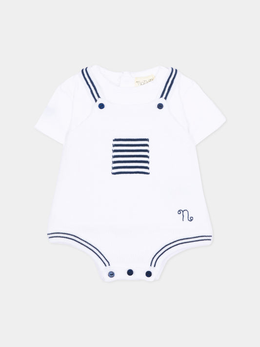 Salopette bianca per neonati rigata,Nanán,E26004B