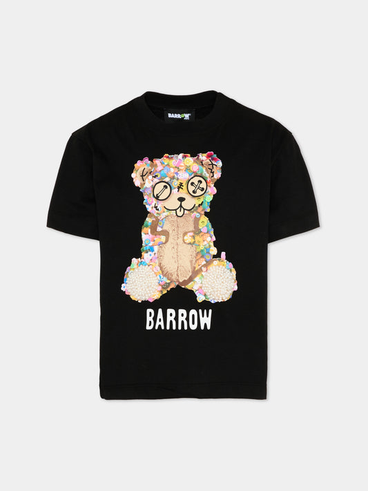 T-Shirt nera per bambina con orsetto,Barrow,S6BKJGTH177 110