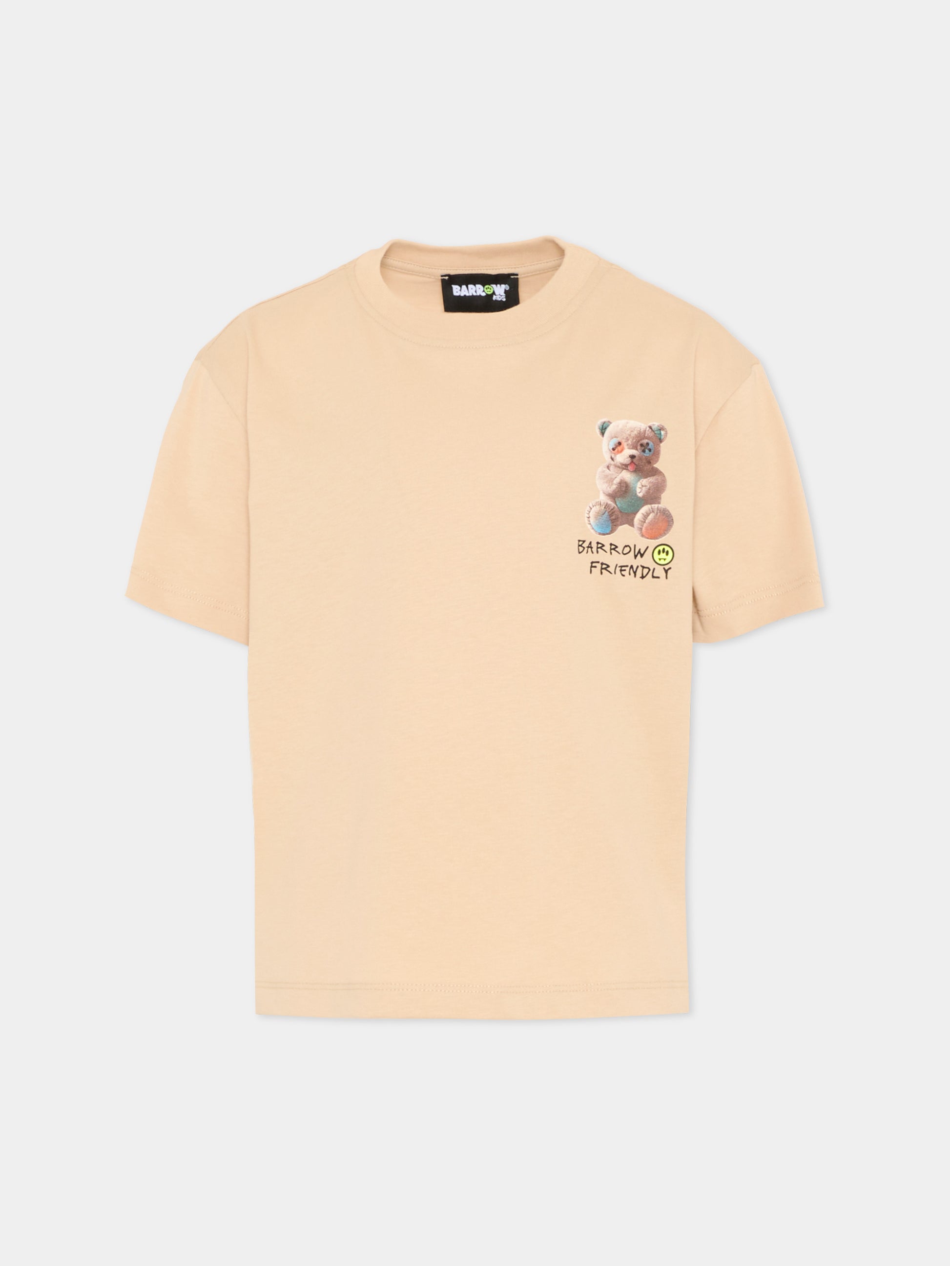 T-Shirt beige per bambini con orsetto,Barrow,S6BKJUTH003 092