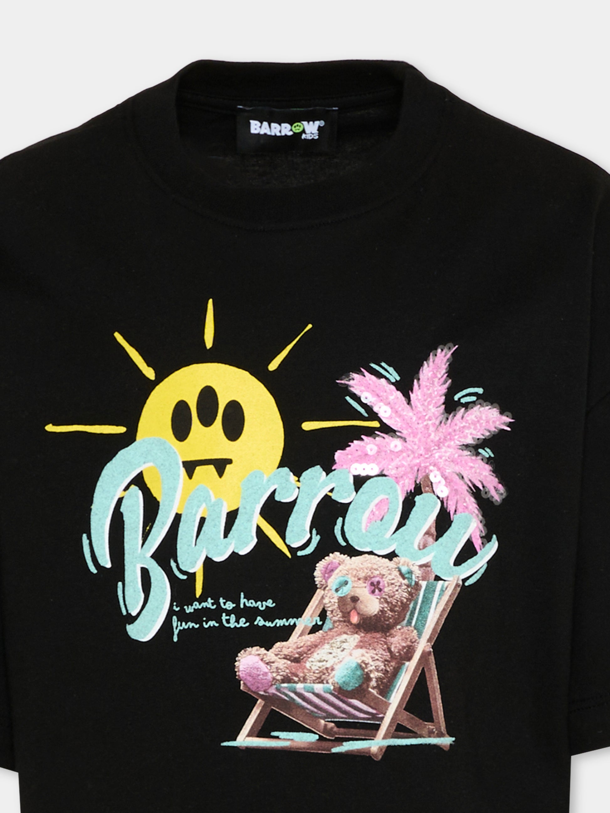T-Shirt nera per bambina con orsetto,Barrow,S6BKJGTH240 110
