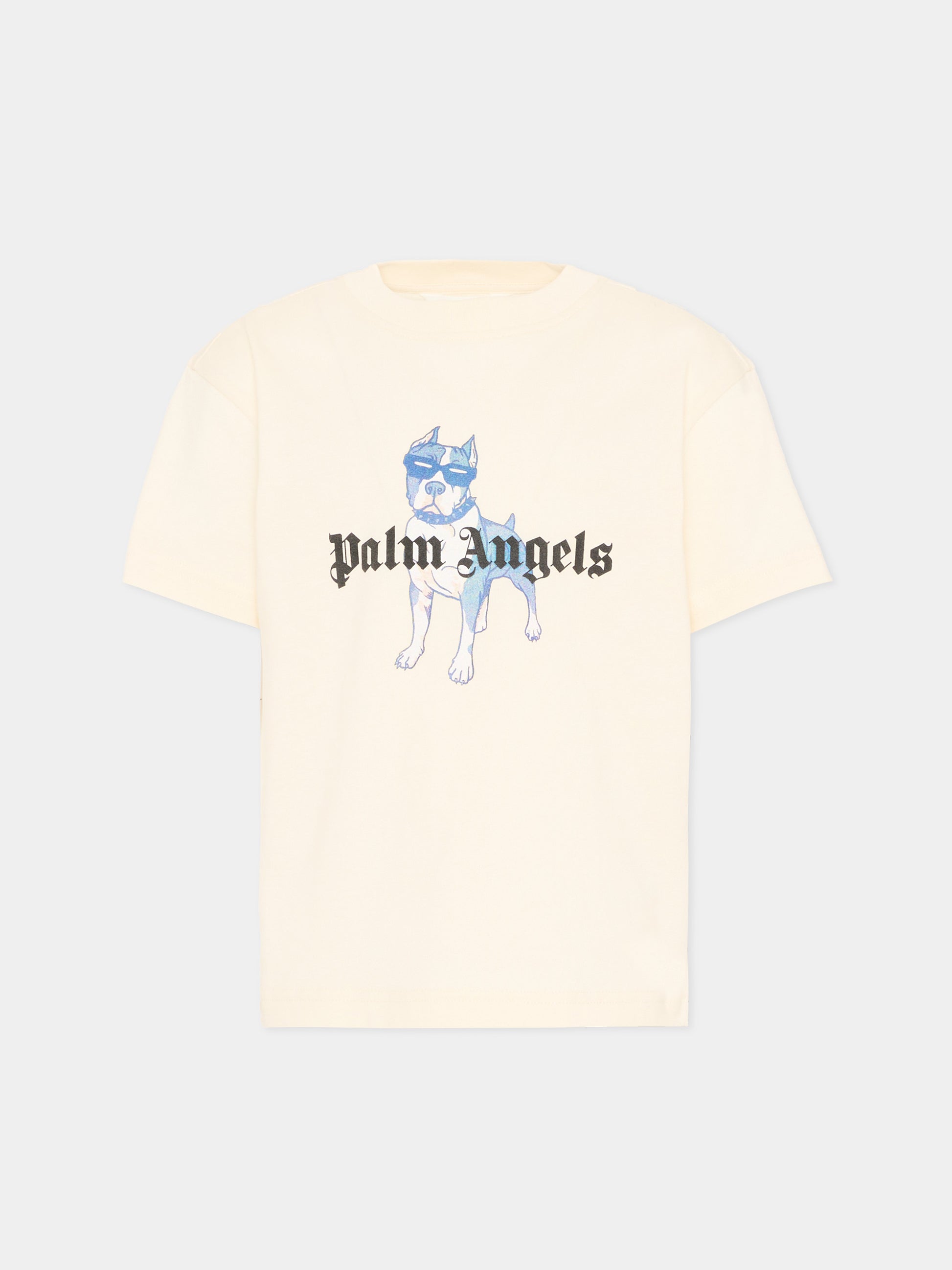 T-Shirt avorio per bambino con cane,Palm Angels,PBAA003S26JER008 002