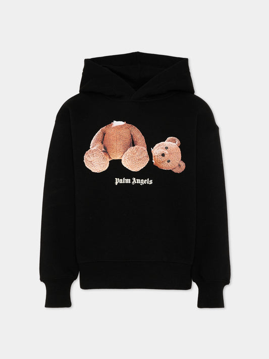 Felpa nera per bambini con orsetto,Palm Angels,PBBB012S26FLE001 110