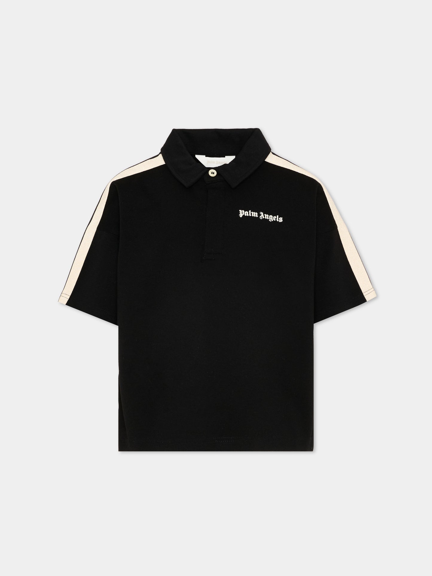 Polo nera per bambino con bande,Palm Angels,PBBD013S26FLE001 110