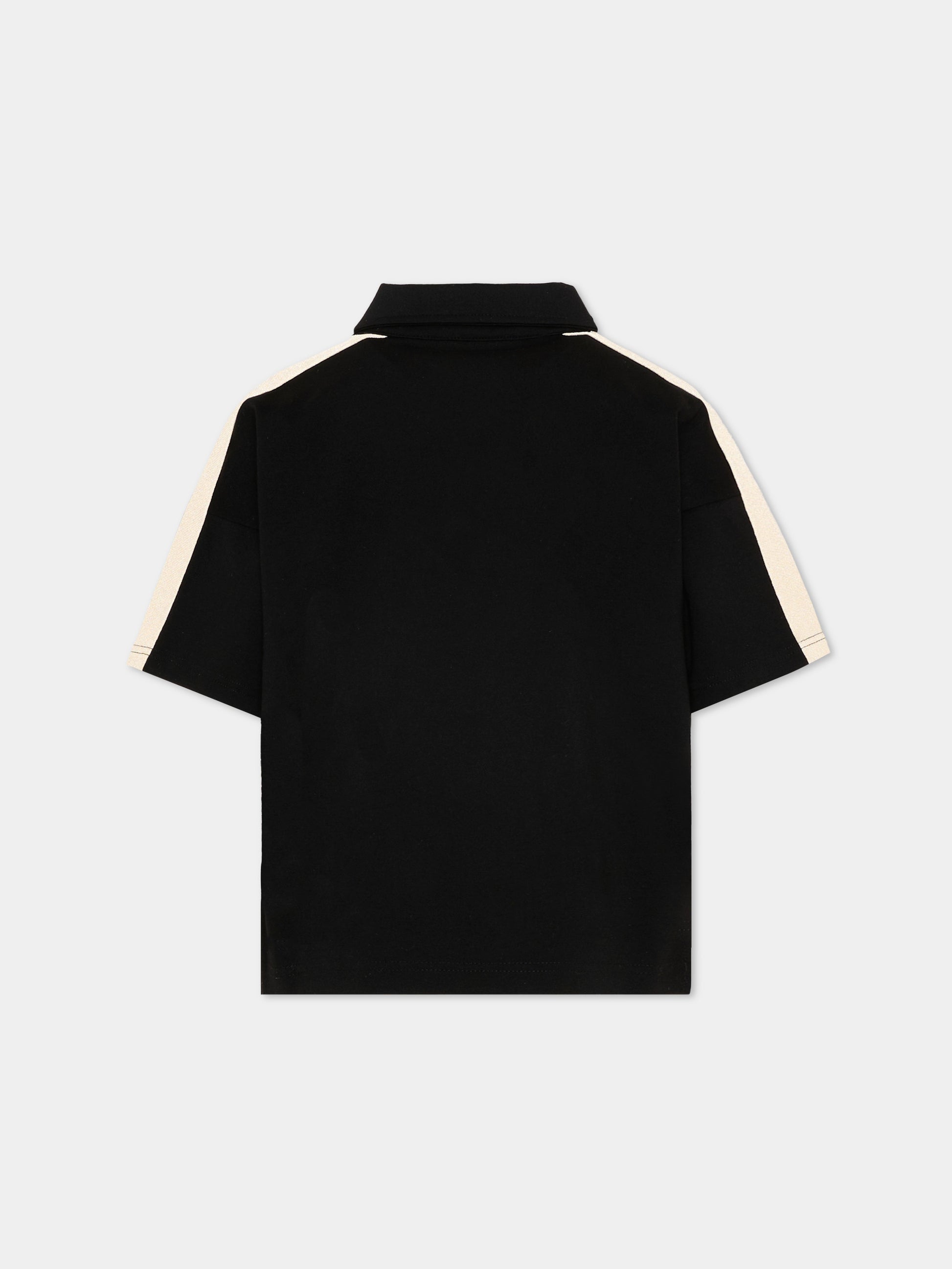 Polo nera per bambino con bande,Palm Angels,PBBD013S26FLE001 110