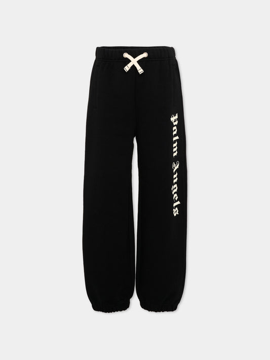 Pantaloni sportivi neri per bambini con logo,Palm Angels,PBCH008S26FLE001 110