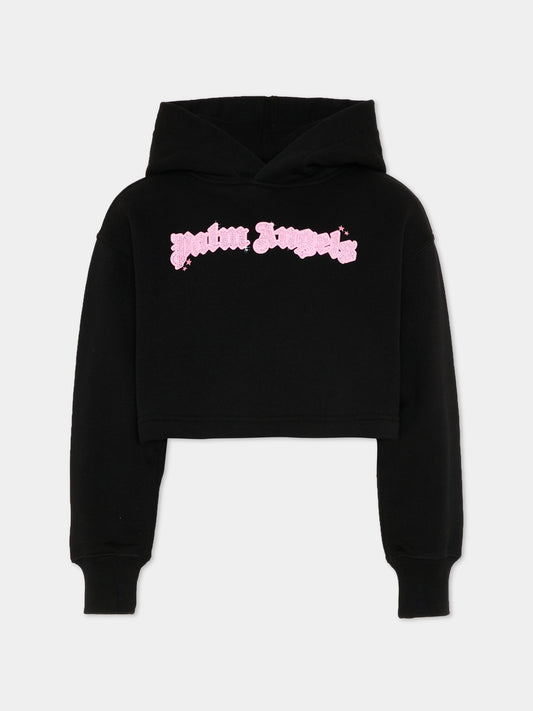 Felpa nera per bambina con logo strass,Palm Angels,PGBB006S26FLE001 110