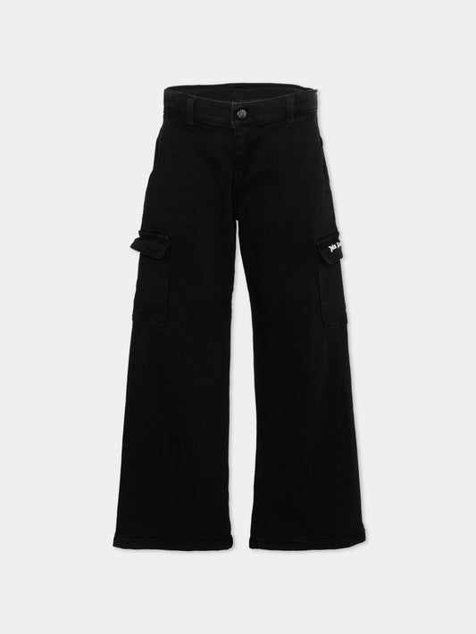 Pantaloni casual neri per bambina con logo,Palm Angels,PGCA026S26FAB001 110