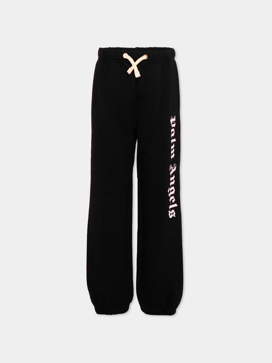 Pantaloni sportivi neri per bambina con logo,Palm Angels,PGCH008S26FLE001 110