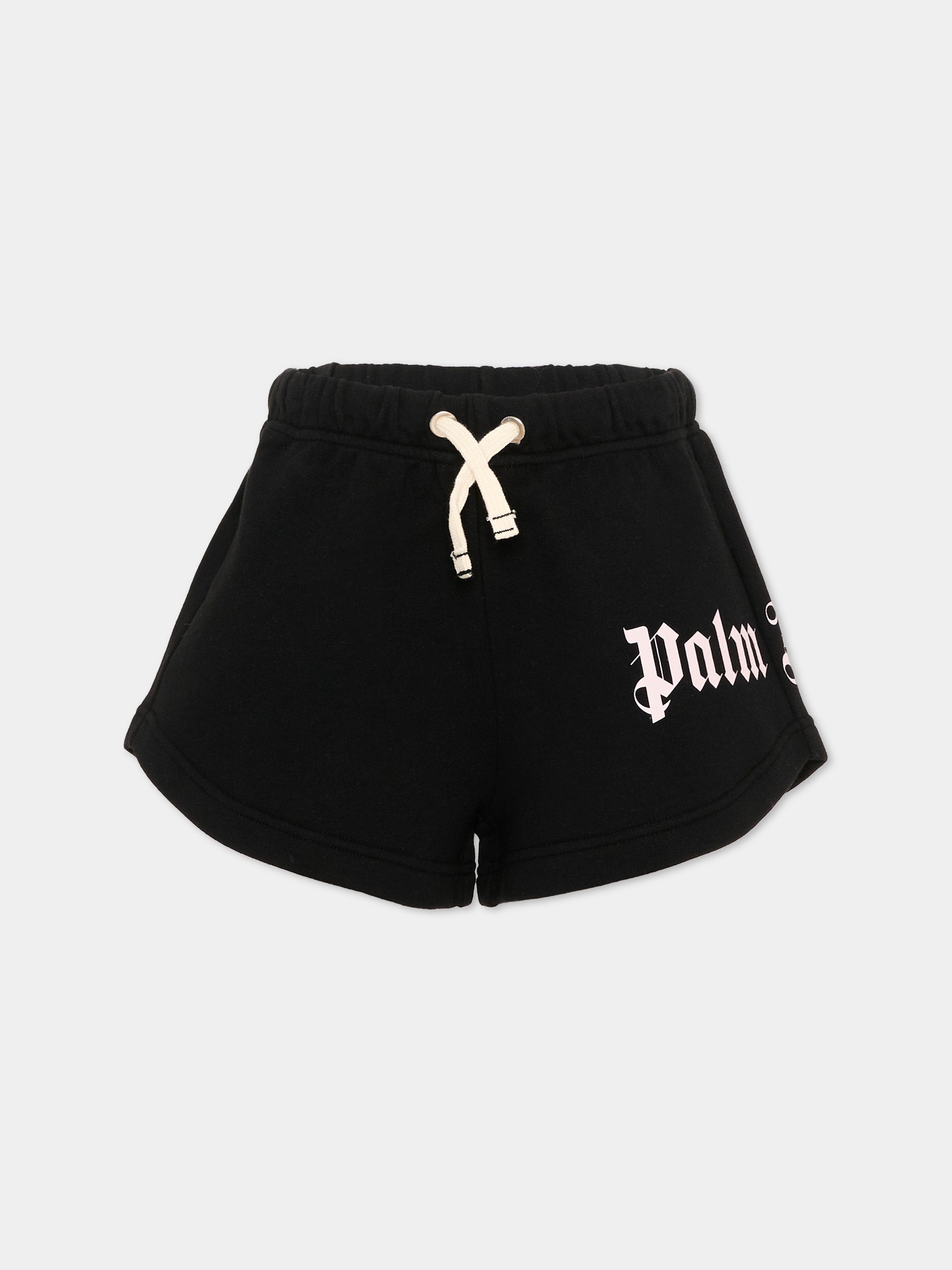 Shorts sportivi neri per bambina con logo,Palm Angels,PGCI005S26FLE002 110