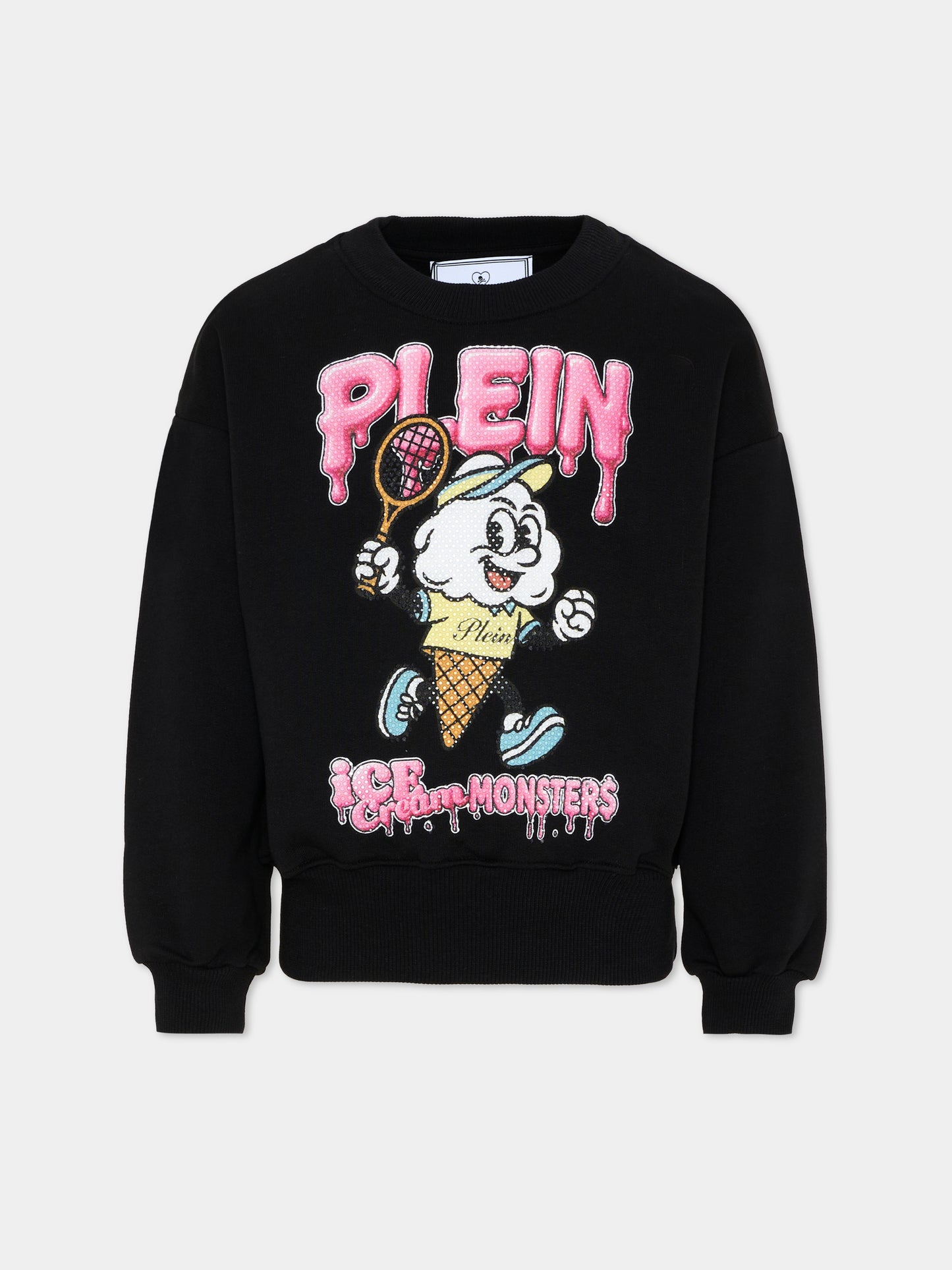 Felpa nera per bambina con stampa gelato,Philipp Plein Junior,S6PHJGSW209 110