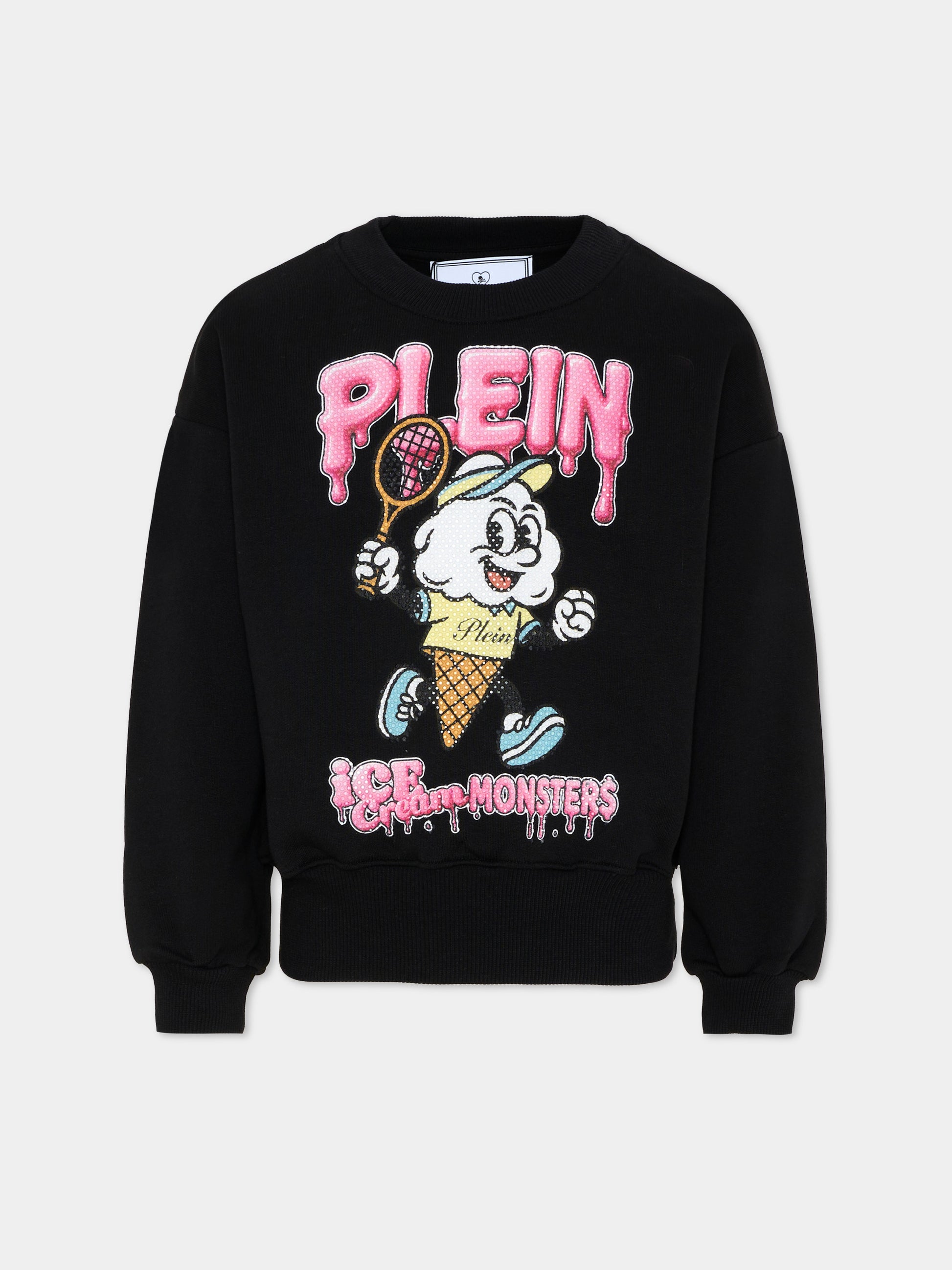 Felpa nera per bambina con stampa gelato,Philipp Plein Junior,S6PHJGSW209 110