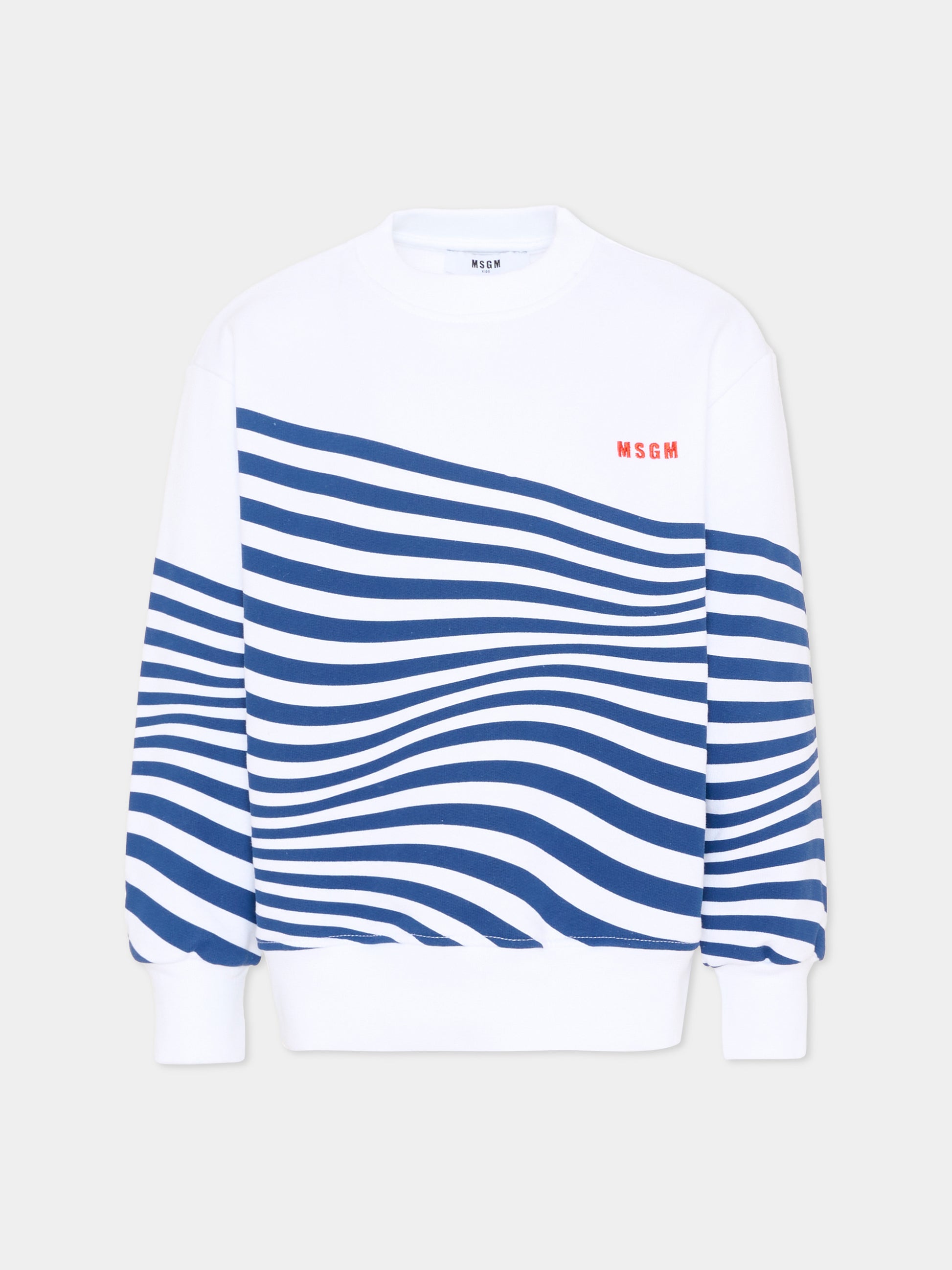 Felpa bianca per bambino a righe blu,Msgm Kids,S6MSJBSW293 001
