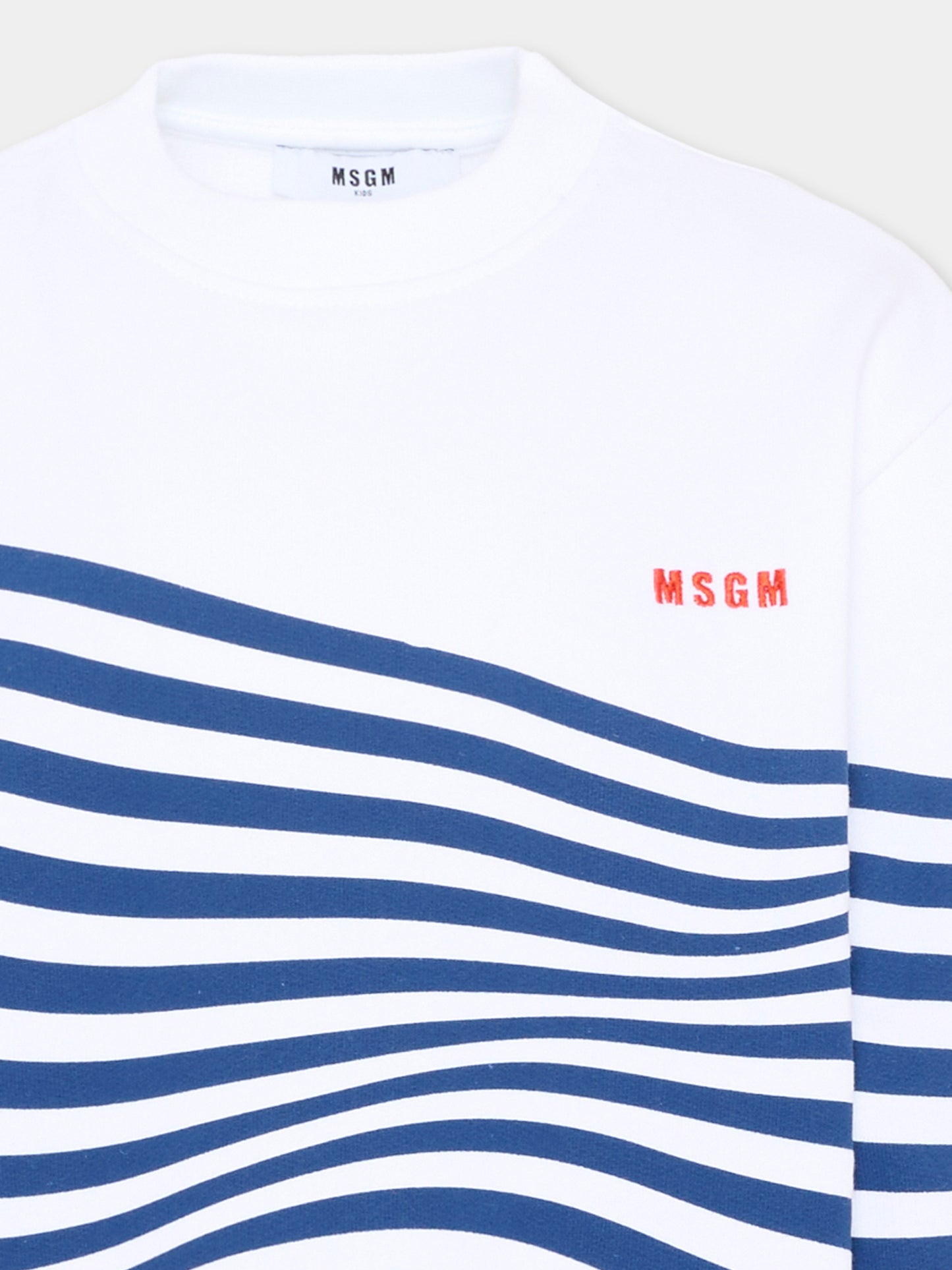 Felpa bianca per bambino a righe blu,Msgm Kids,S6MSJBSW293 001