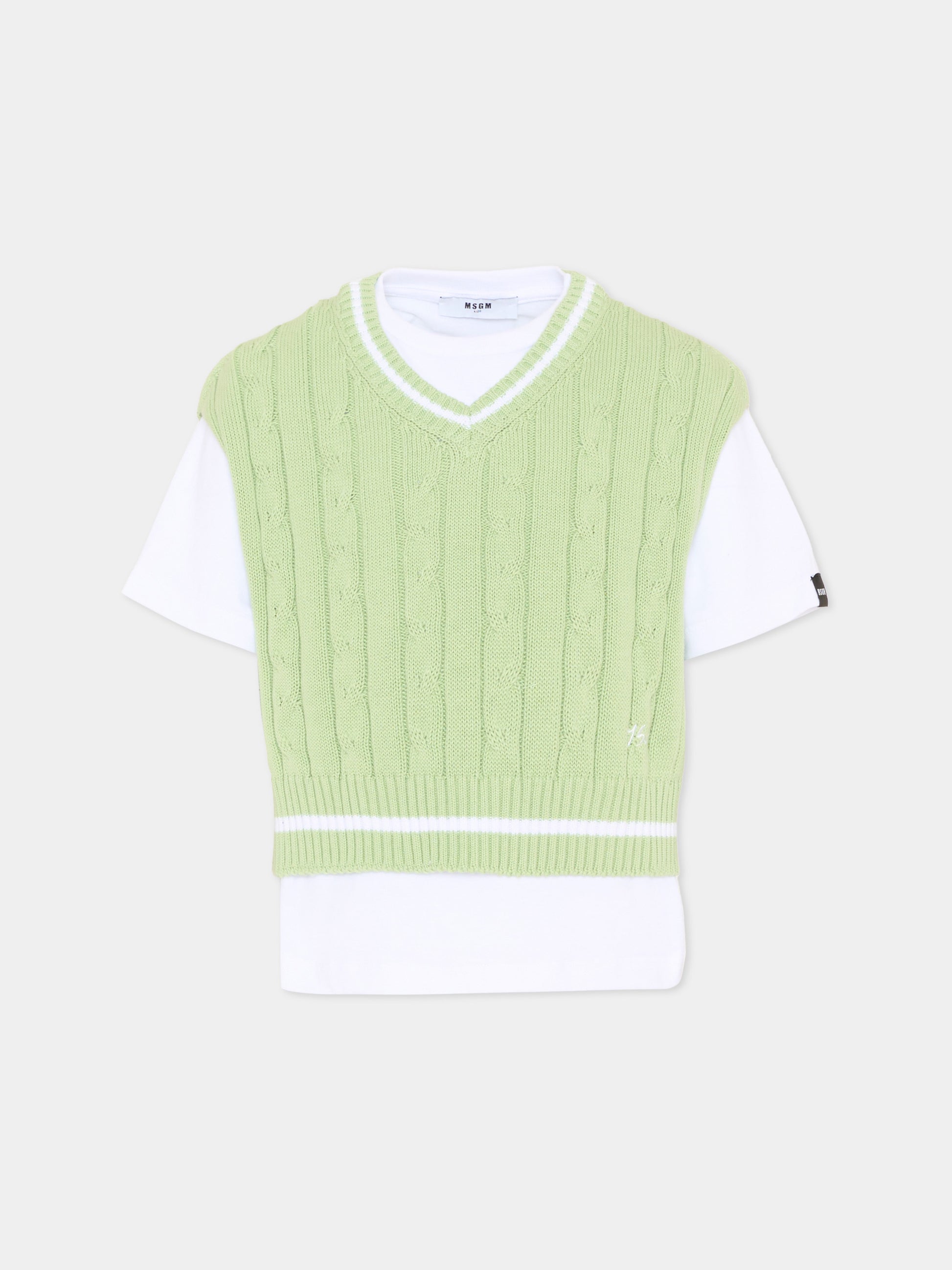 Gilet verde per bambino con logo,Msgm Kids,S6MSJBTH058 001/77