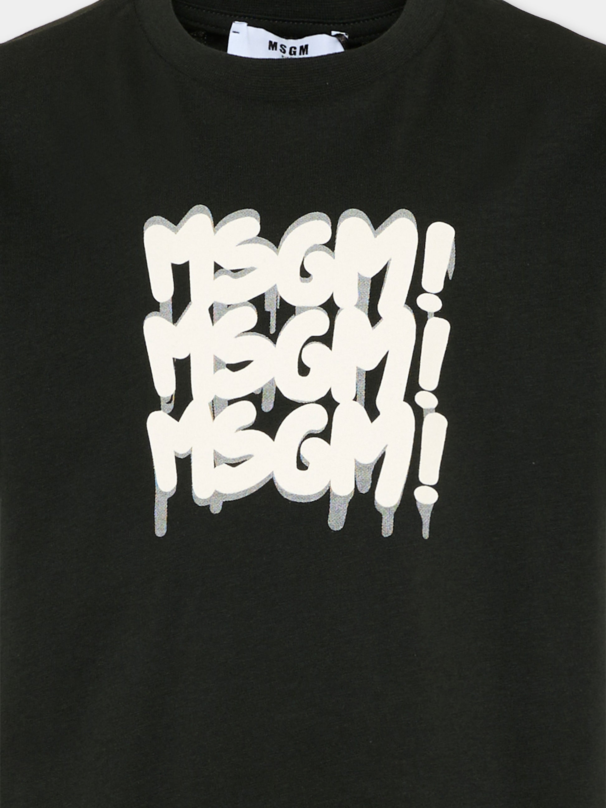 T-Shirt nera per bambino con logo,Msgm Kids,S6MSJBTH227 MS040