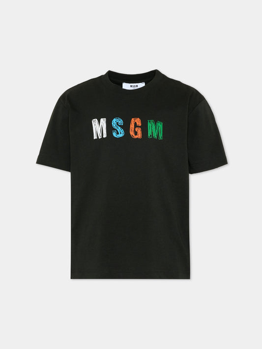T-Shirt nera per bambino con logo,Msgm Kids,S6MSJBTH232 MS040