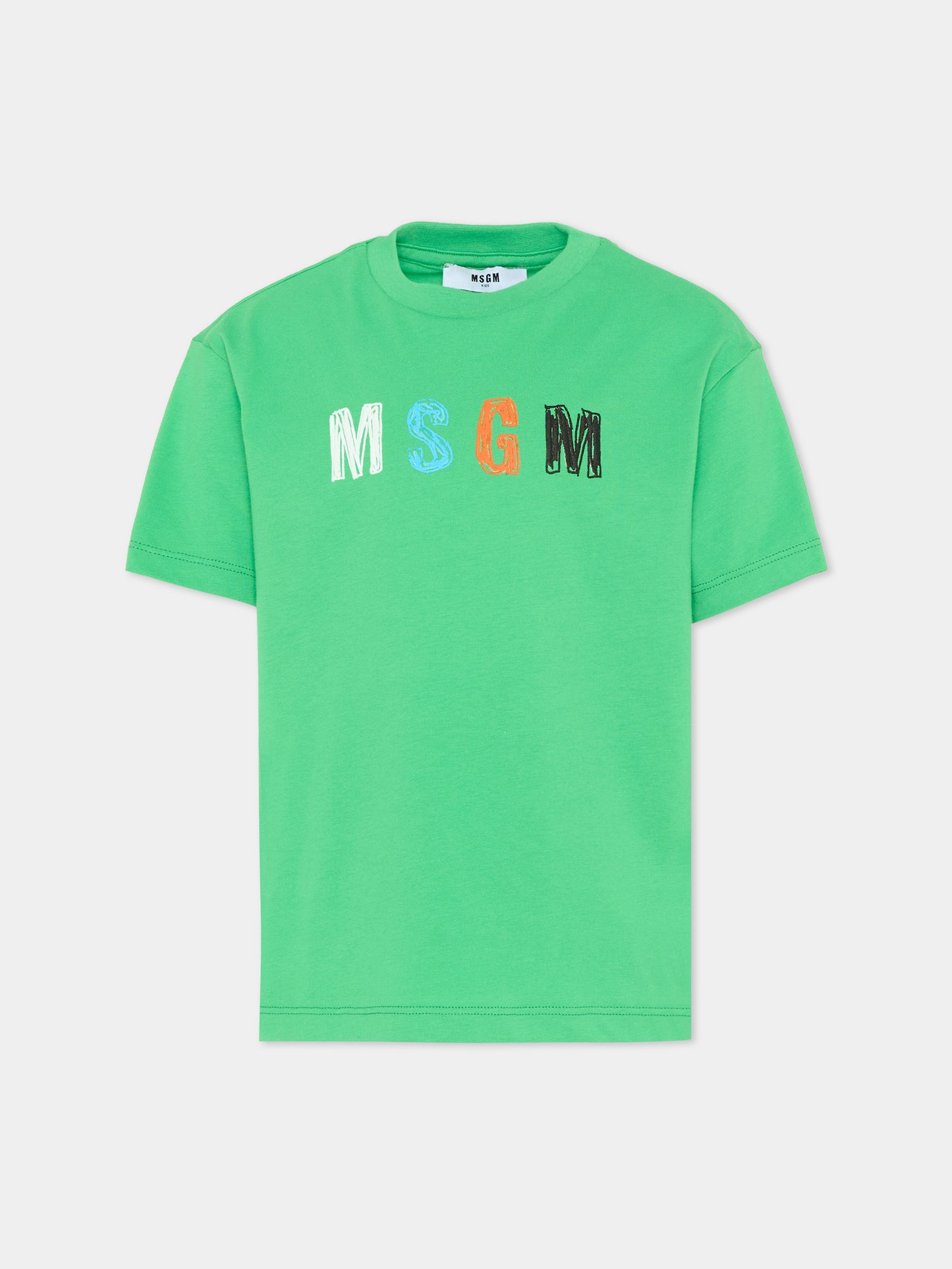 T-Shirt verde per bambino con logo,Msgm Kids,S6MSJBTH232 MS006