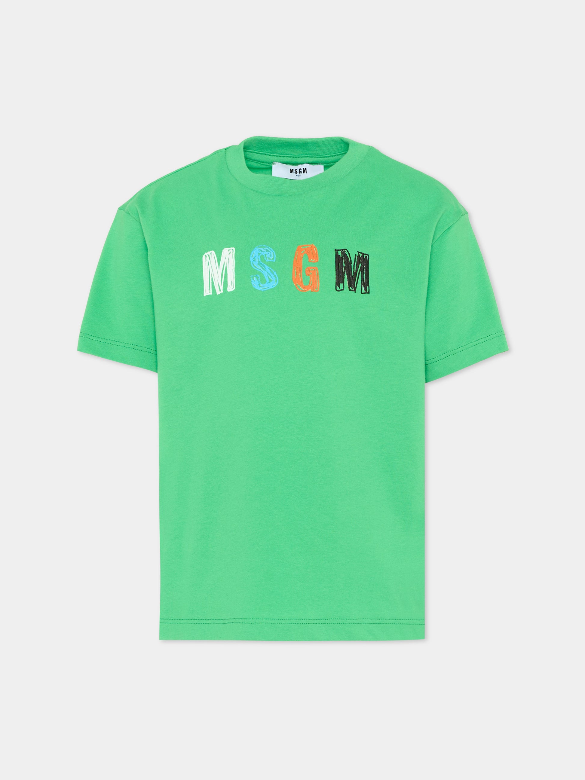 T-Shirt verde per bambino con logo,Msgm Kids,S6MSJBTH232 MS006