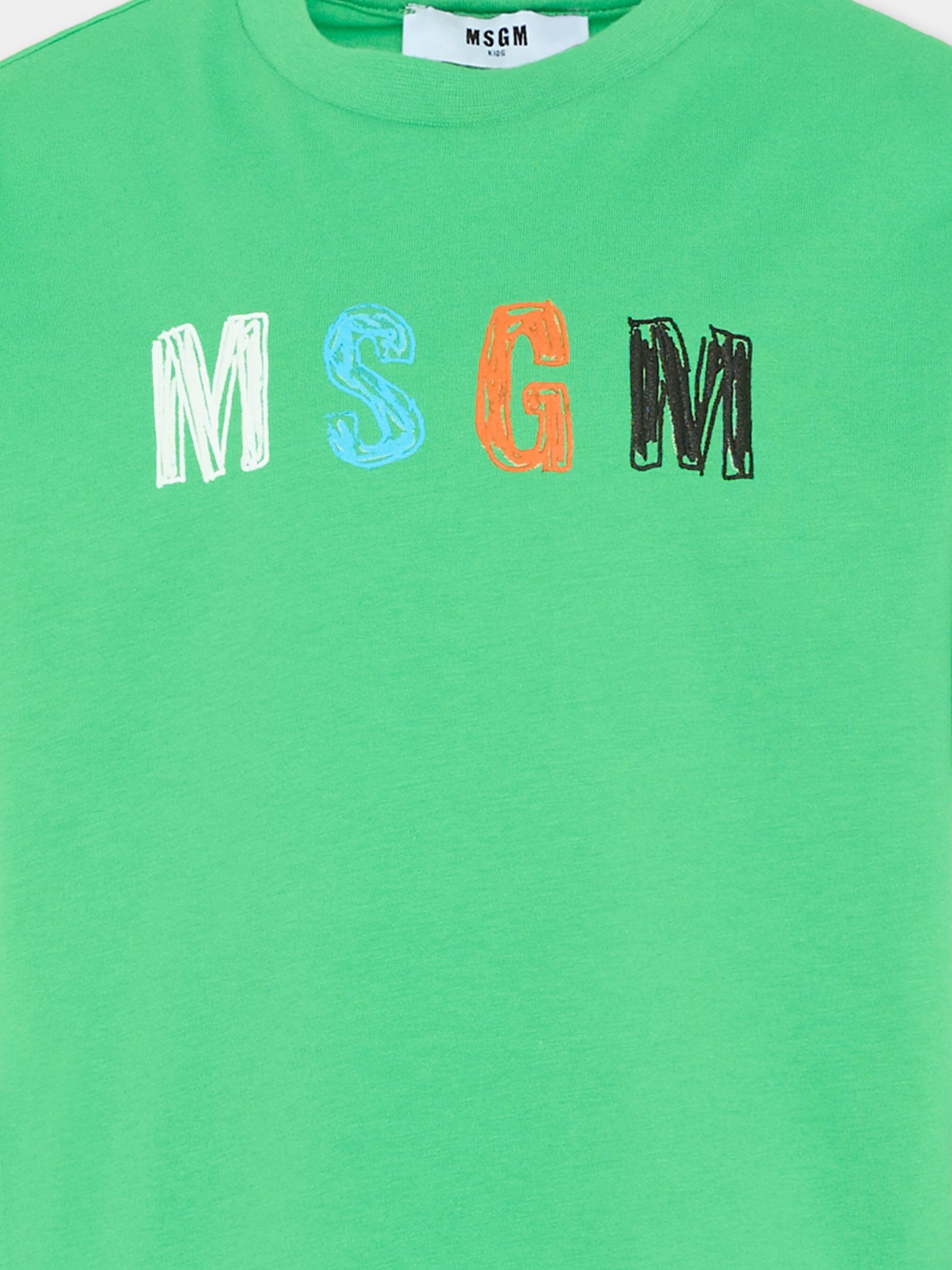 T-Shirt verde per bambino con logo,Msgm Kids,S6MSJBTH232 MS006