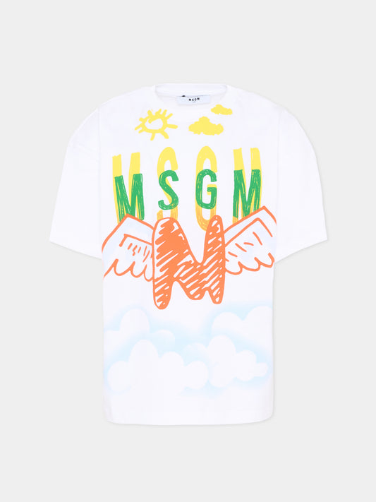 T-Shirt bianca per bambino con stampa logo,Msgm Kids,S6MSJBTH233 001