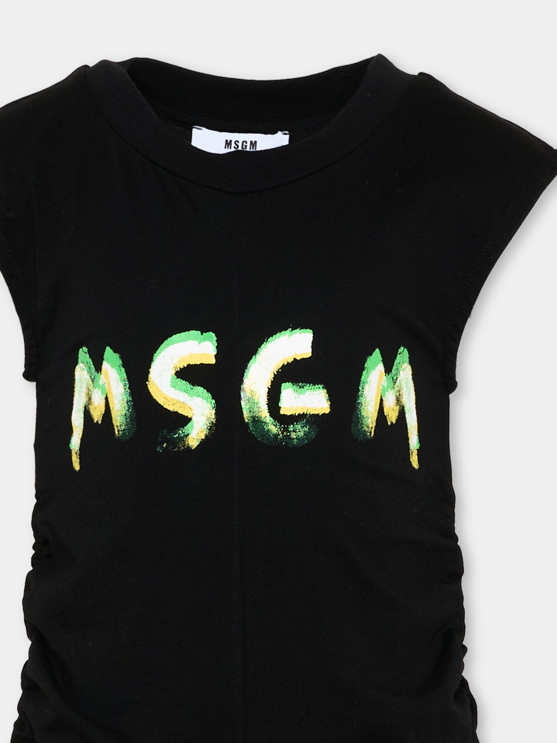 Vestito nero per bambina con logo,Msgm Kids,S6MSJGDR064 110