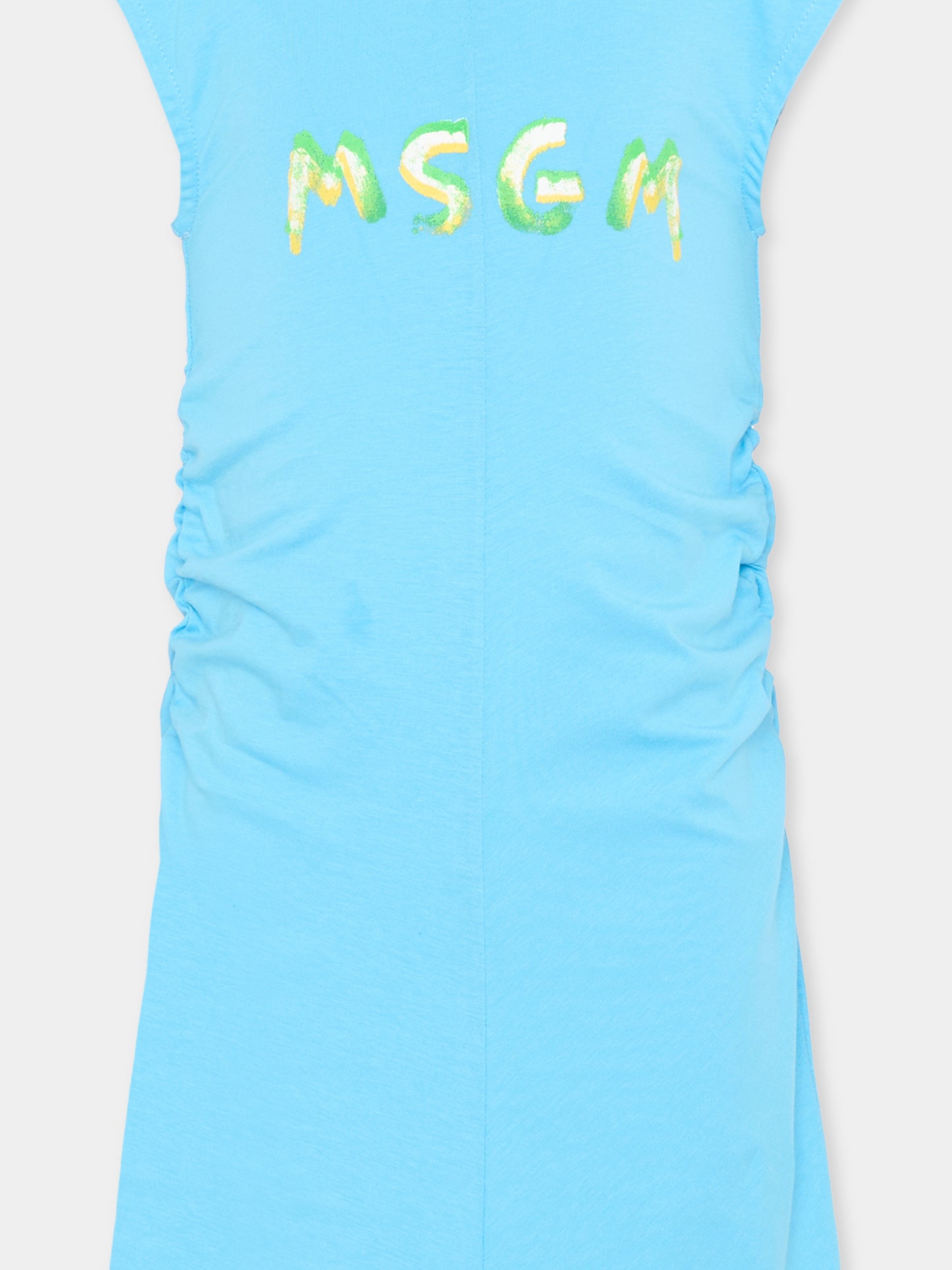 Vestito blu per bambina con logo,Msgm Kids,S6MSJGDR064 MS073