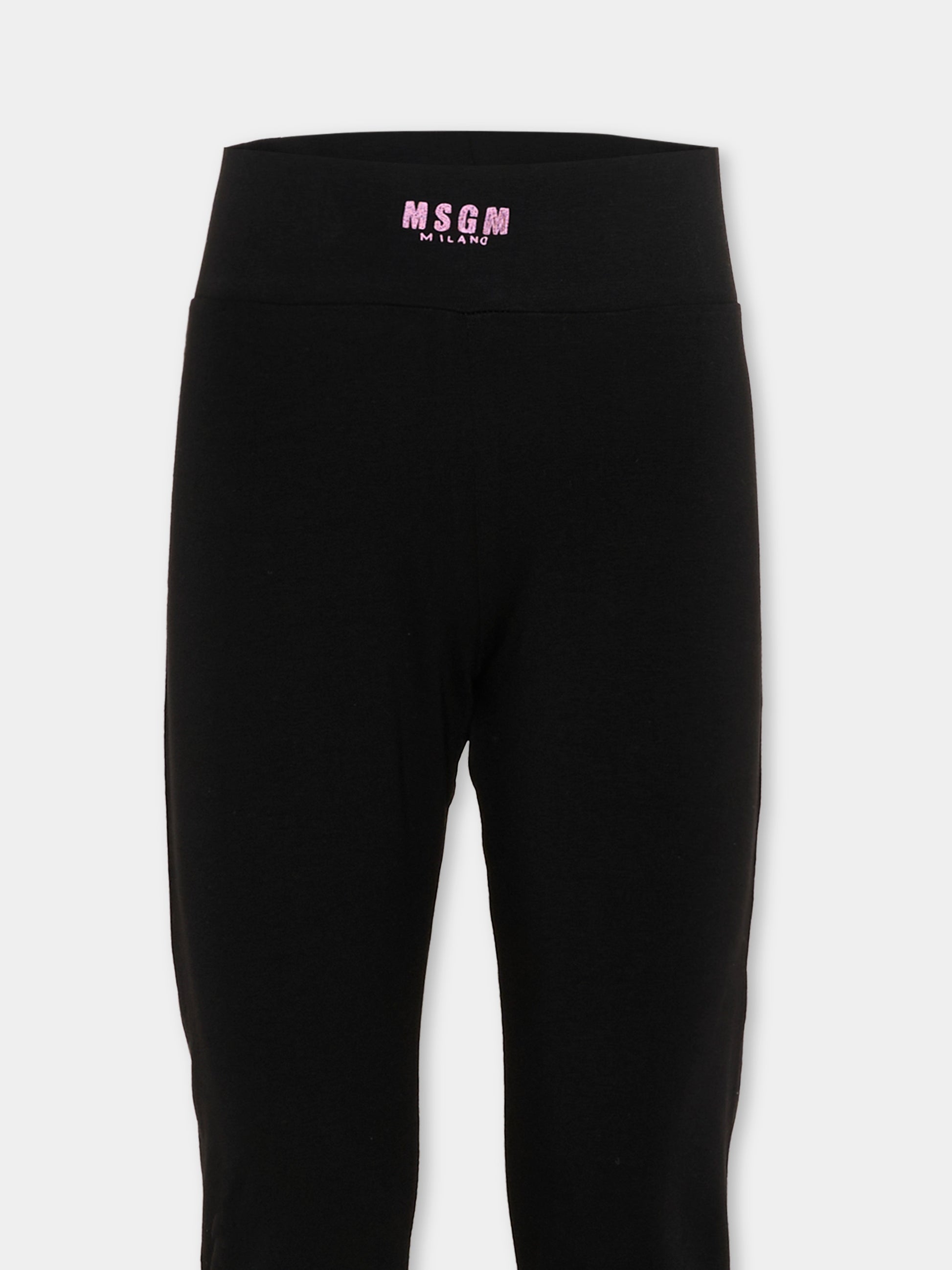 Leggings neri per bambina con logo,Msgm Kids,S6MSJGPA071 110/88
