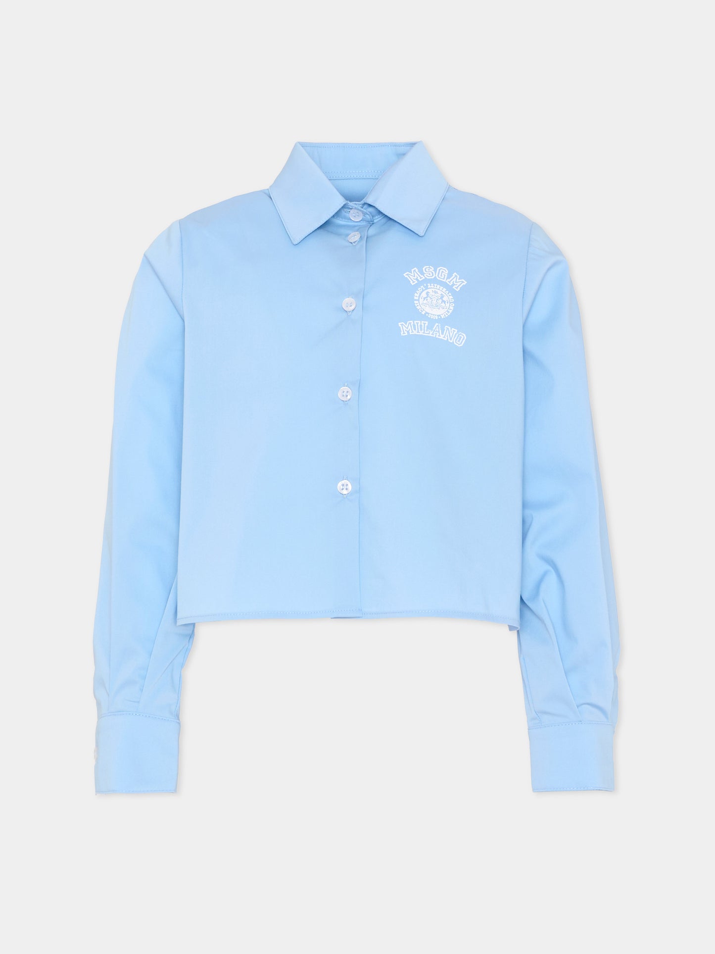 Camicia celeste per bambina con logo,Msgm Kids,S6MSJGSI026 050