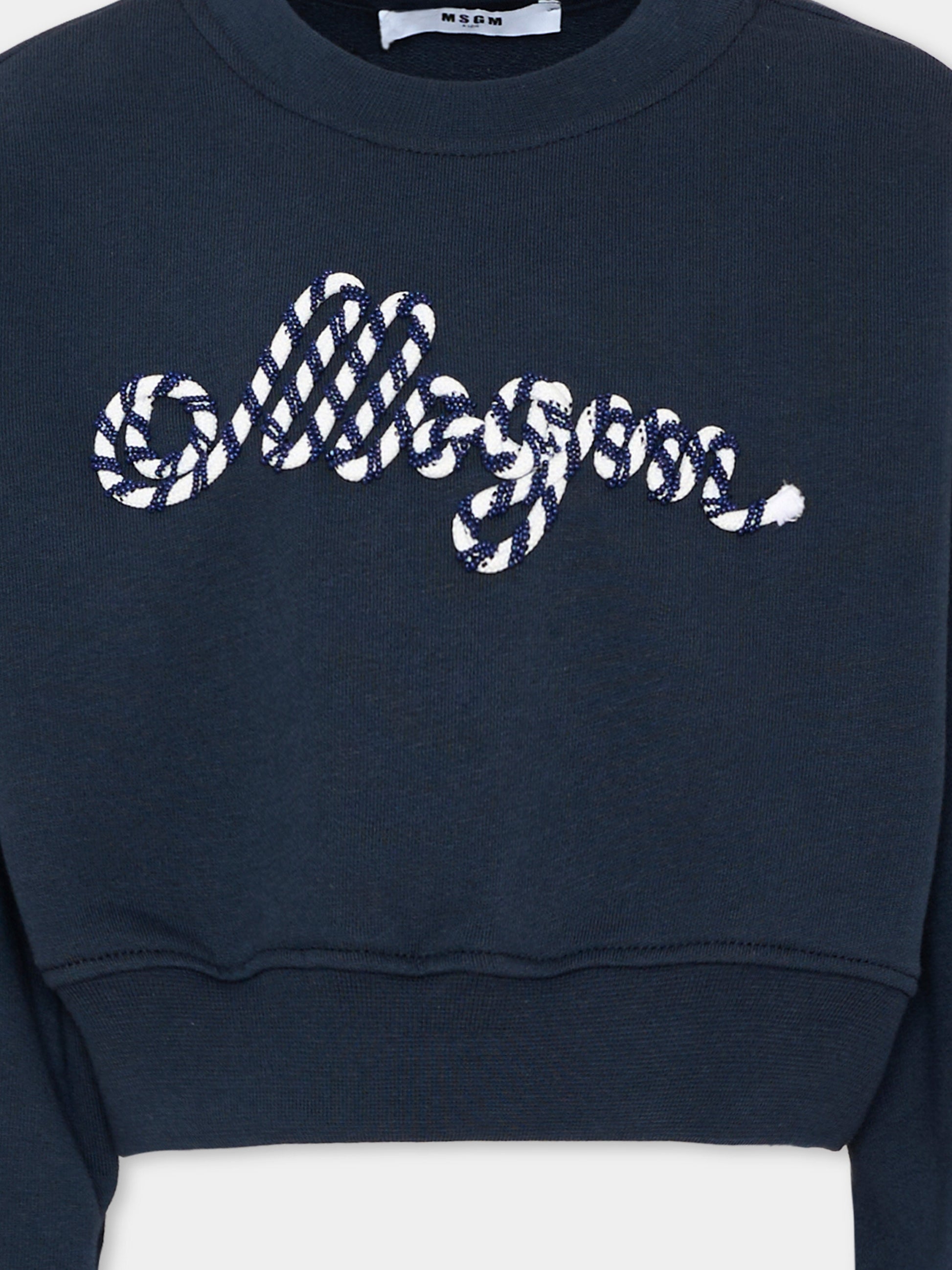 Felpa blu per bambina con logo,Msgm Kids,S6MSJGSW181 MS072