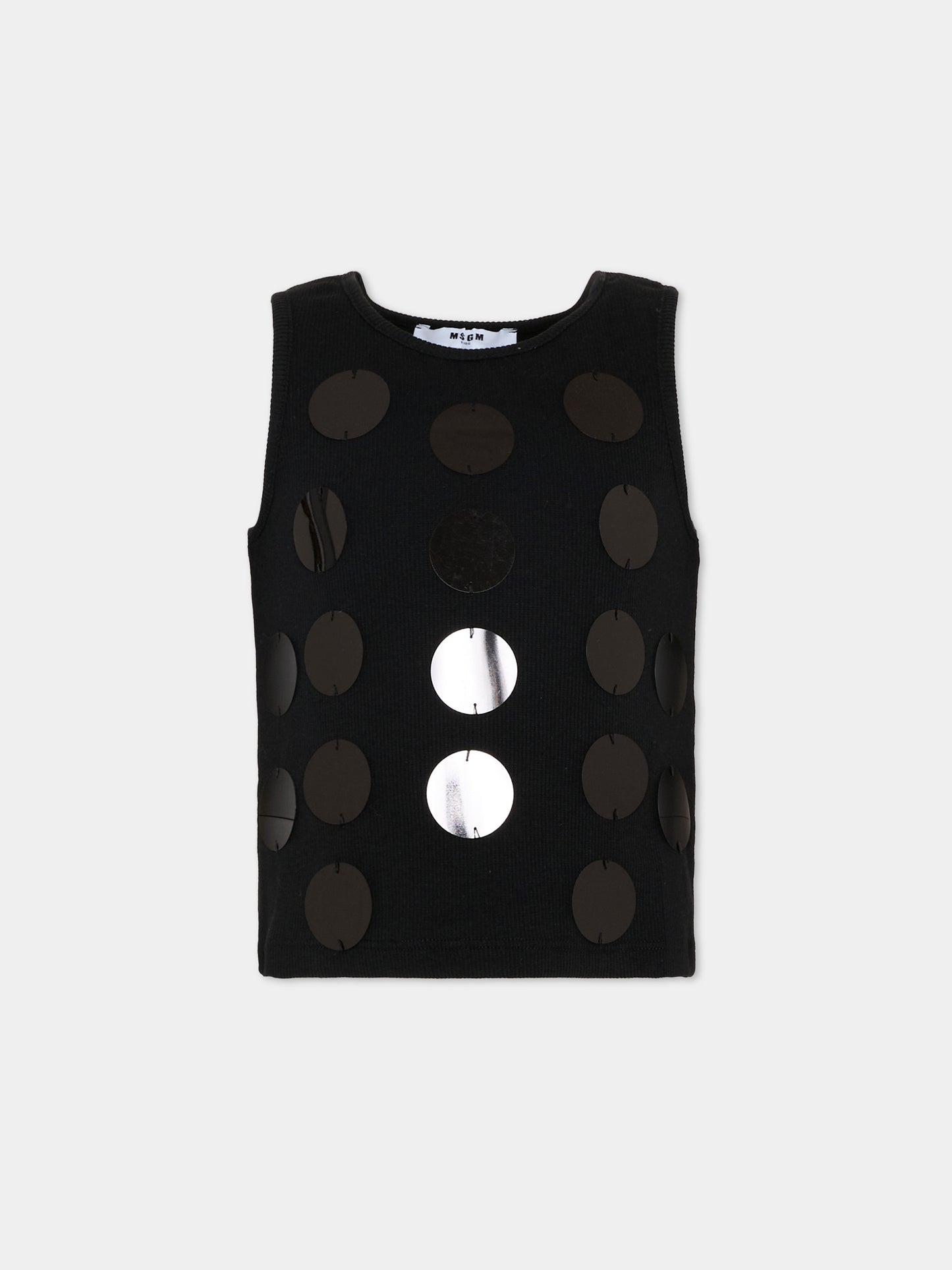 Canotta nera per bambina con paillettes,Msgm Kids,S6MSJGTA100 110