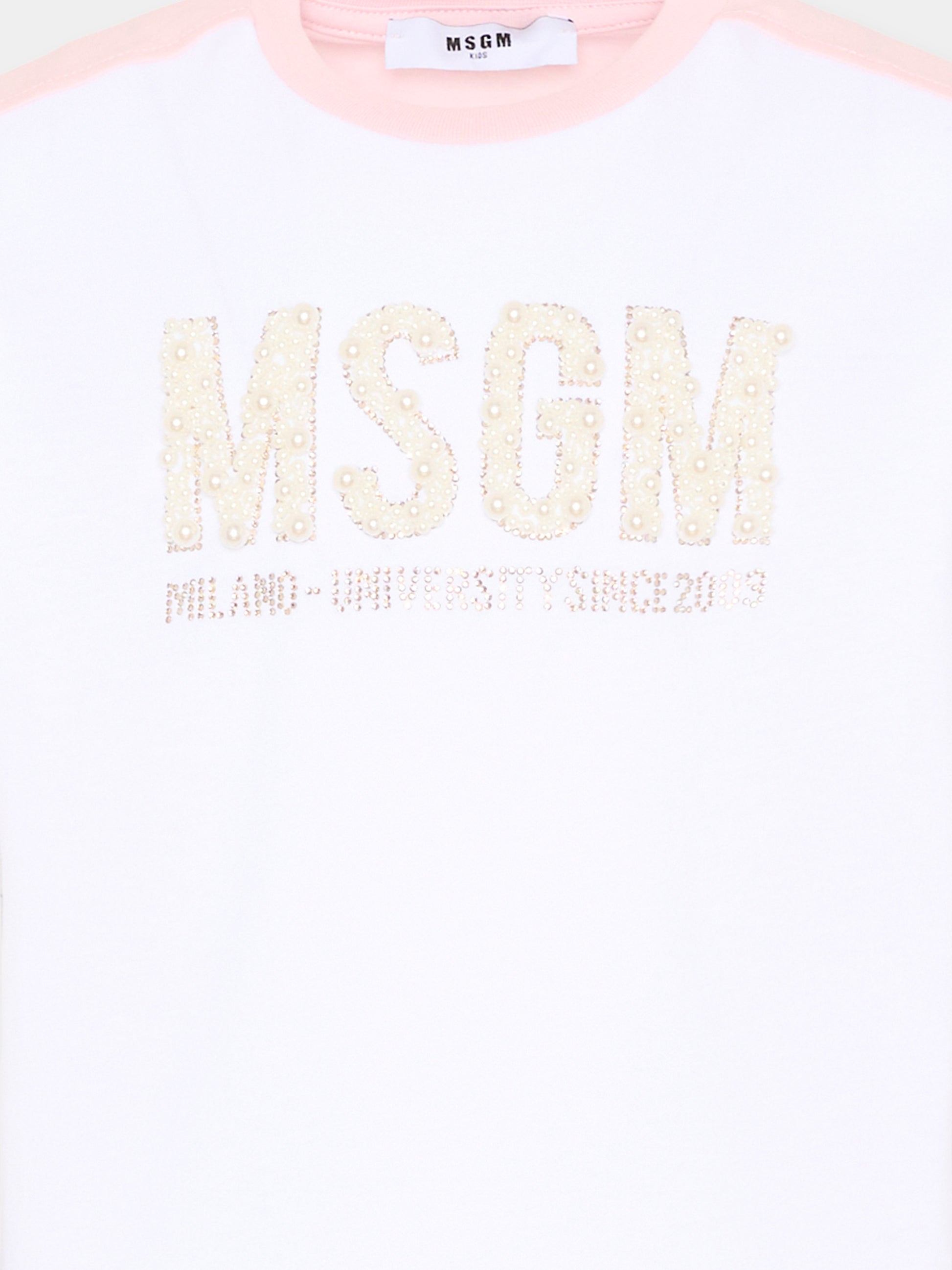 T-Shirt bianca per bambina con logo gioiello,Msgm Kids,S6MSJGTH033 001/78