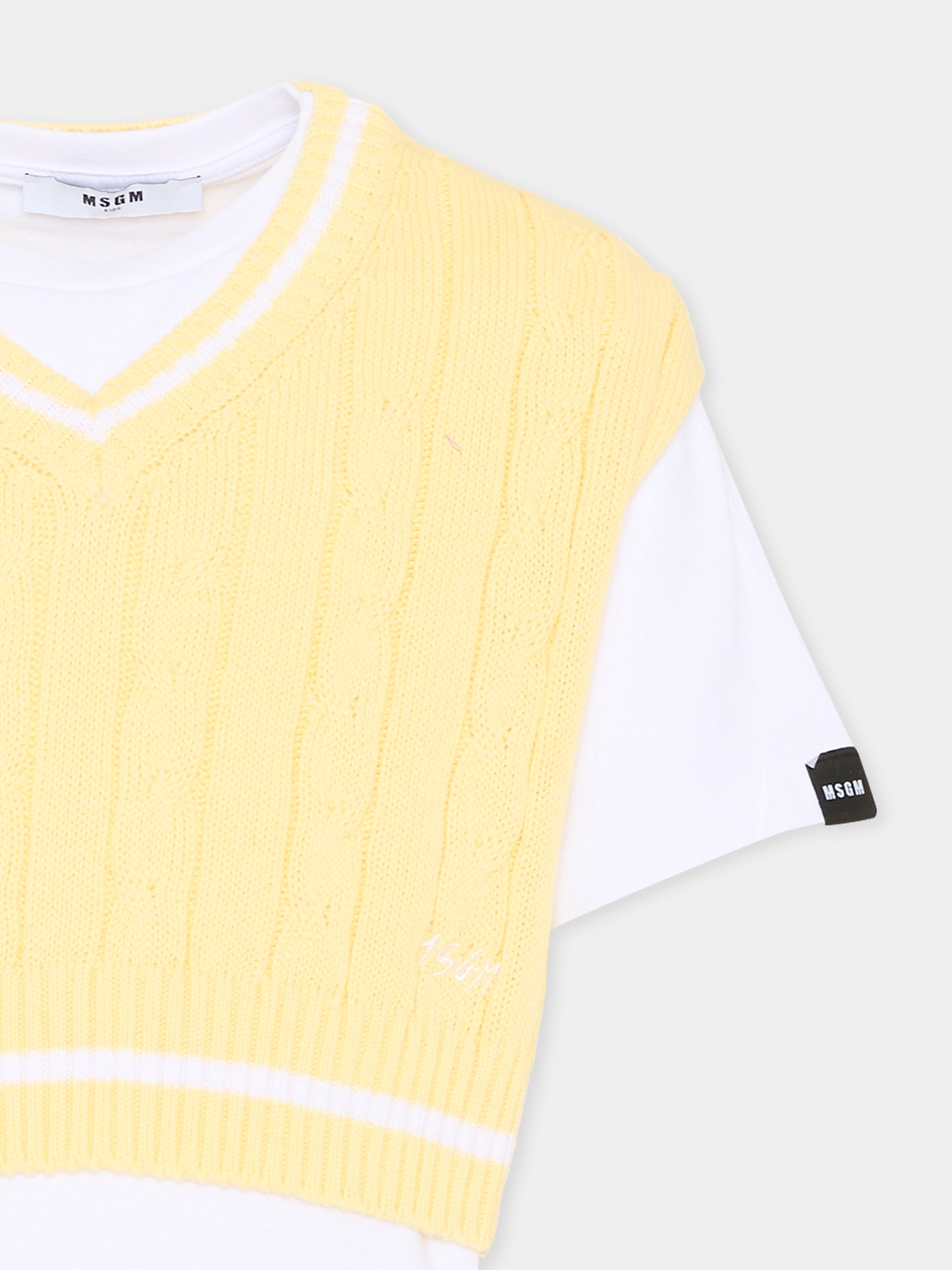 Gilet giallo per bambina con logo,Msgm Kids,S6MSJGTH034 001/79
