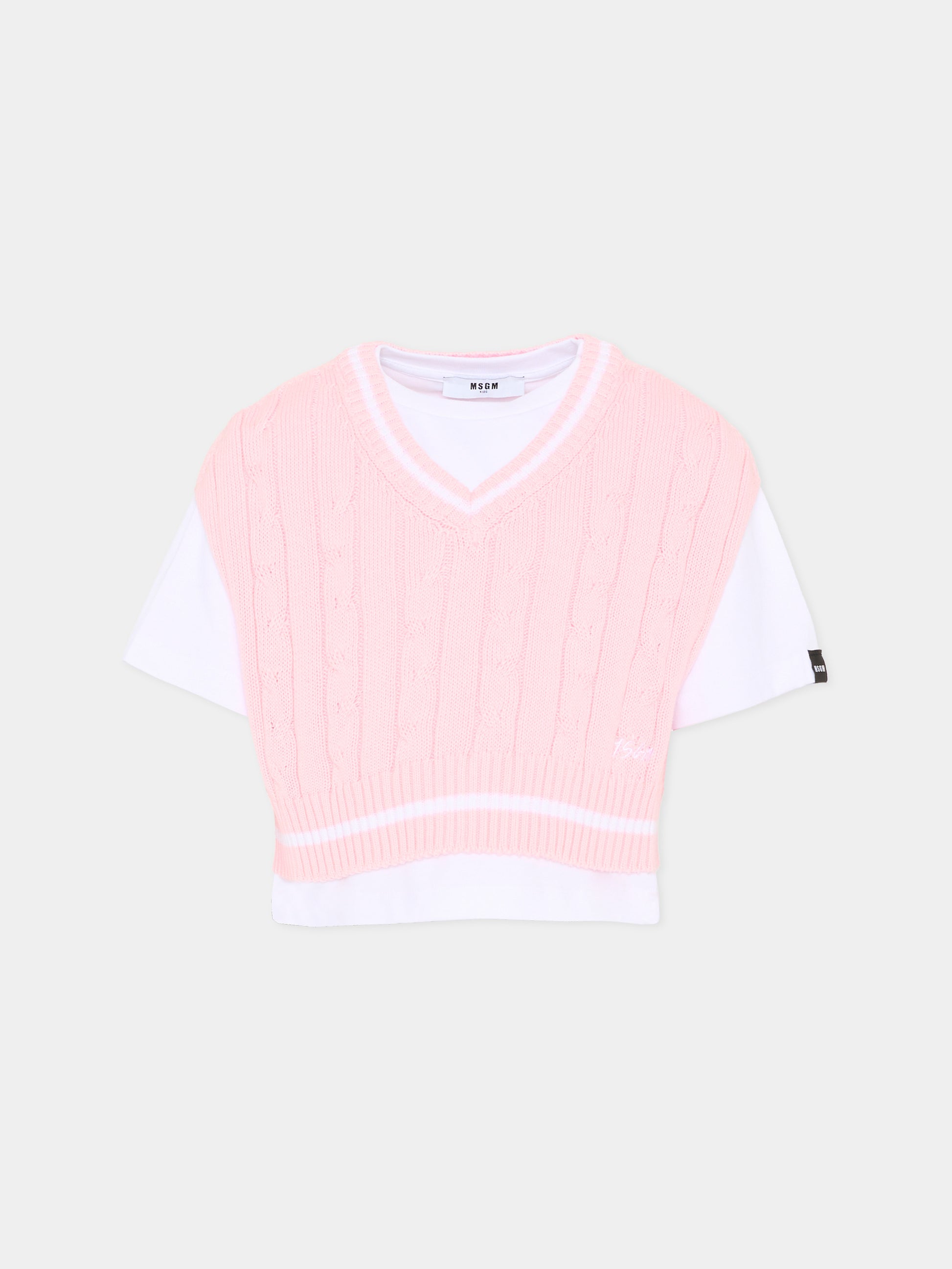 Gilet rosa per bambina con logo,Msgm Kids,S6MSJGTH034 001/78